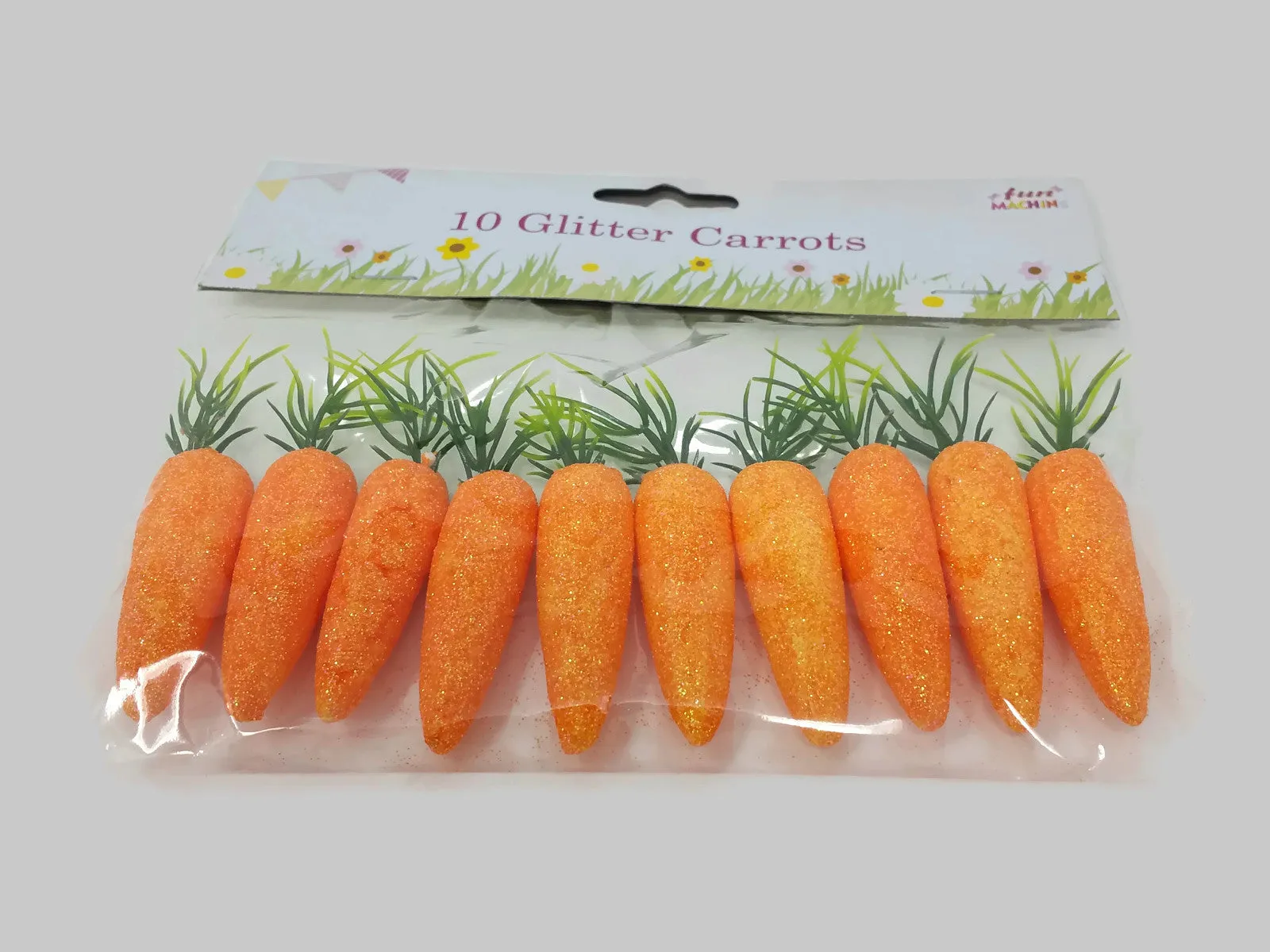10 Bright Orange Glitter Polystyrene Carrots