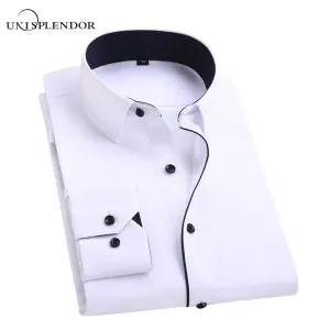2018 Men's Wedding Shirt Long Sleeve Men Dress Shirt Business Solid Color Casual Shirts