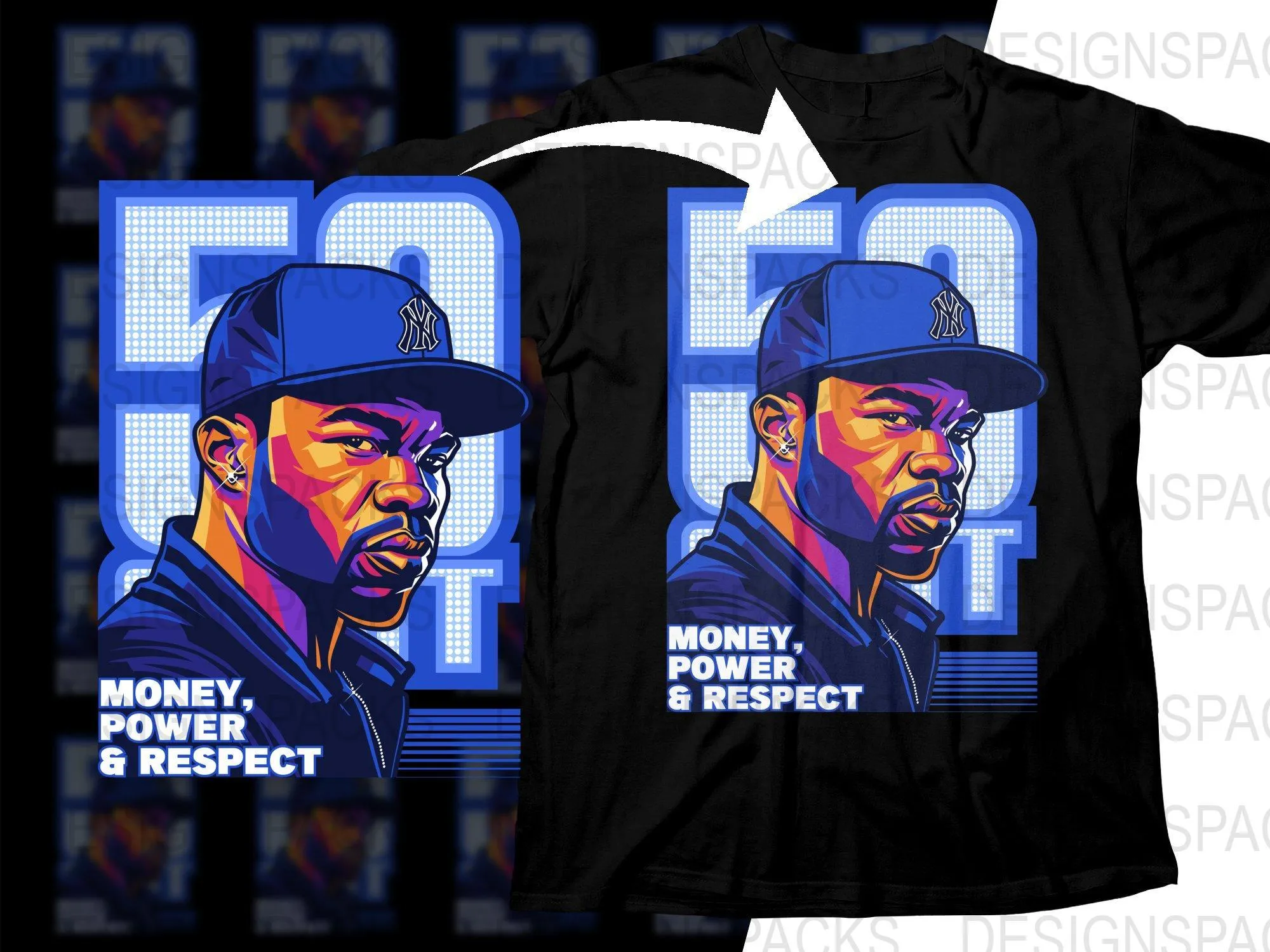 50 Cent Money Power Respect Graphic Print Png Digital Download