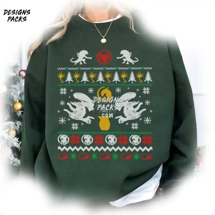 Alien Movie Xenomorph Alien Movie Christmas Alien Ugly Christmas PNG Design