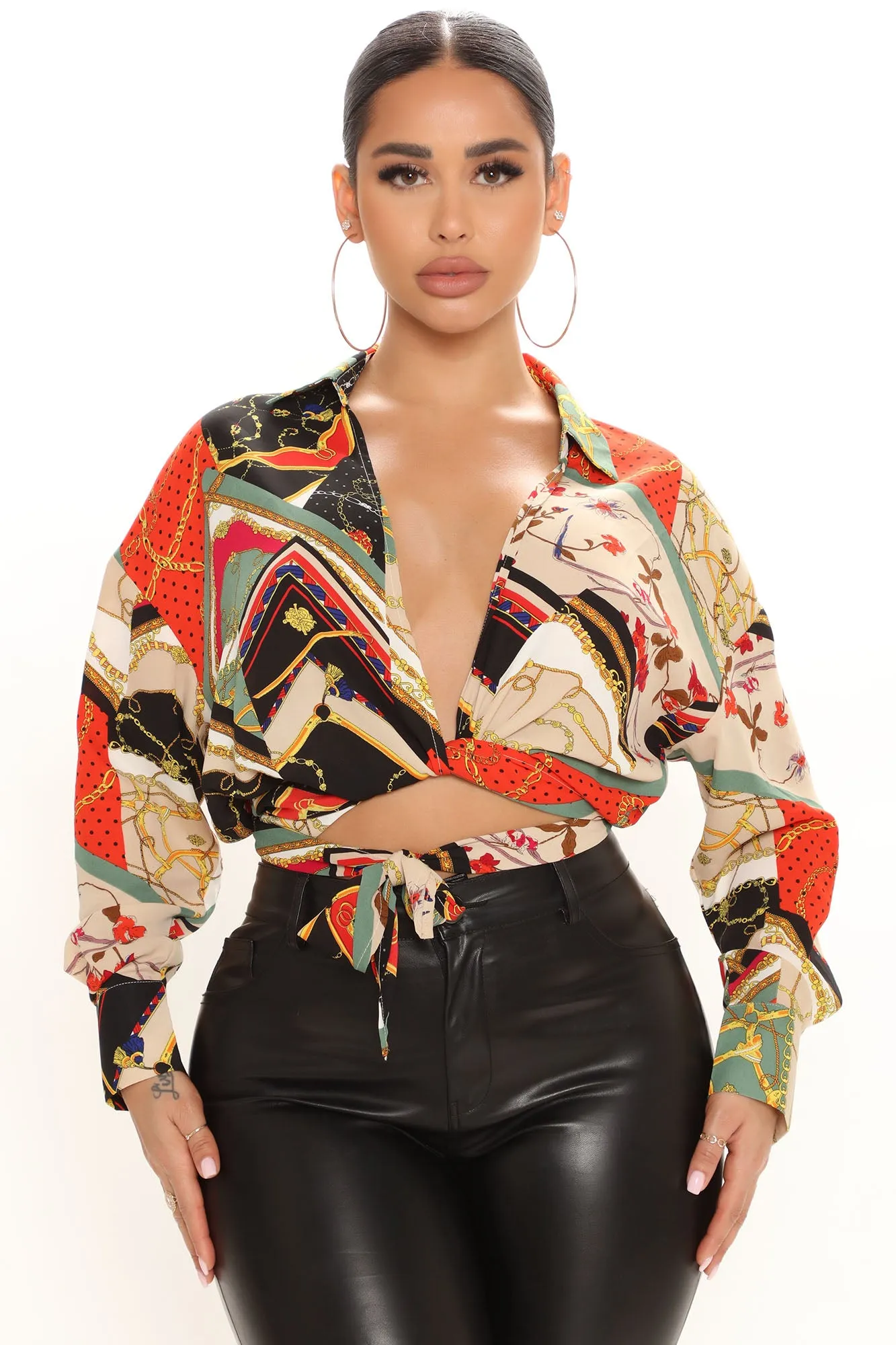 Amara Wrap Top - Red/combo