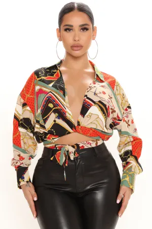 Amara Wrap Top - Red/combo