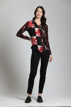 APNY Abstract Brushstroke Patterns - Button Up Top With Roll Up Tab Sleeve Mix Media
