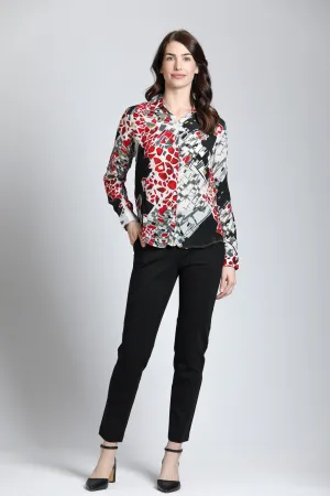 APNY Abstract Print Button Up Top With Roll Tab Sleeves