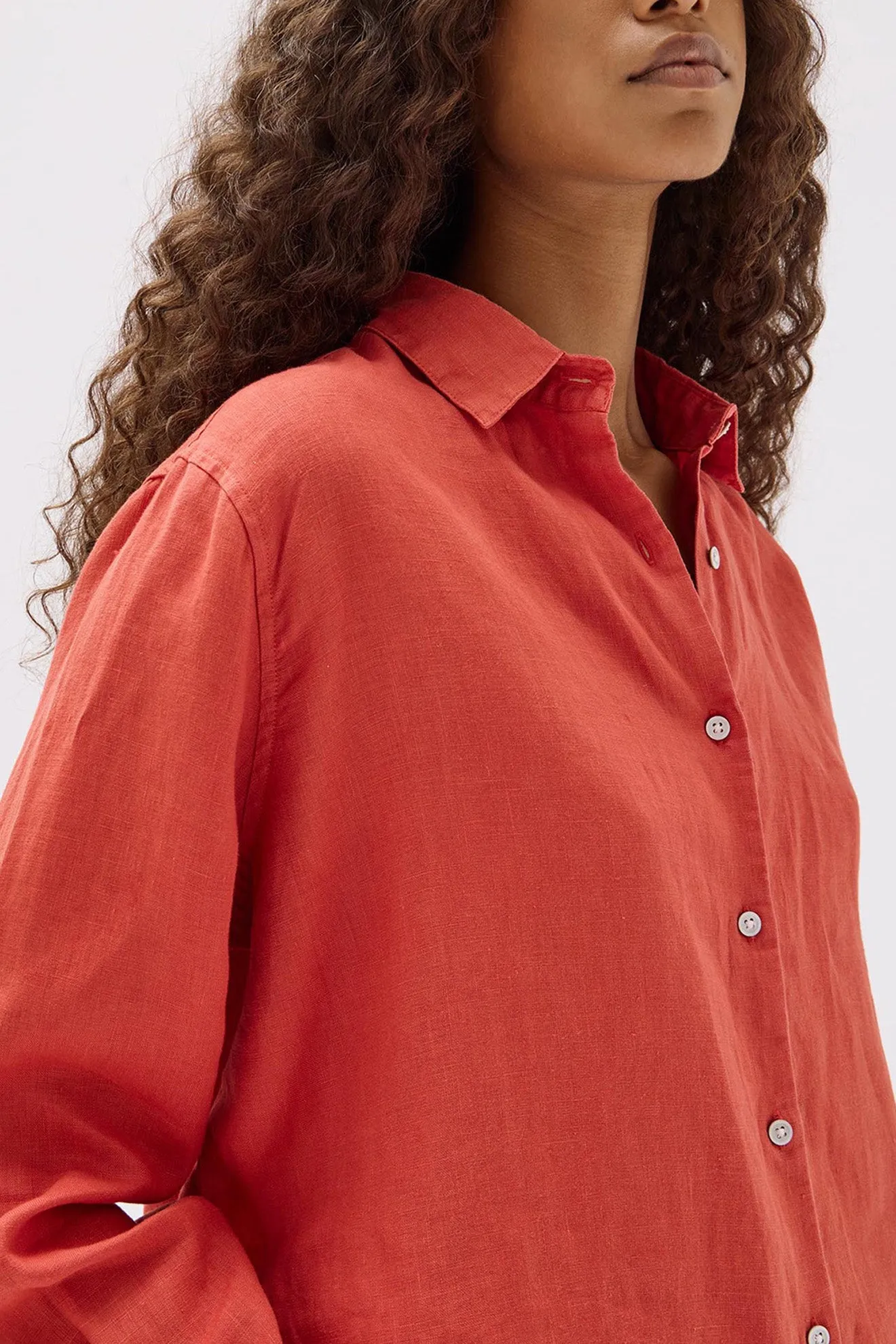 Assembly Label - Xander Linen Shirt, Papaya