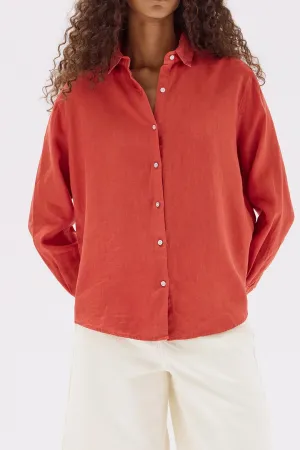 Assembly Label - Xander Linen Shirt, Papaya