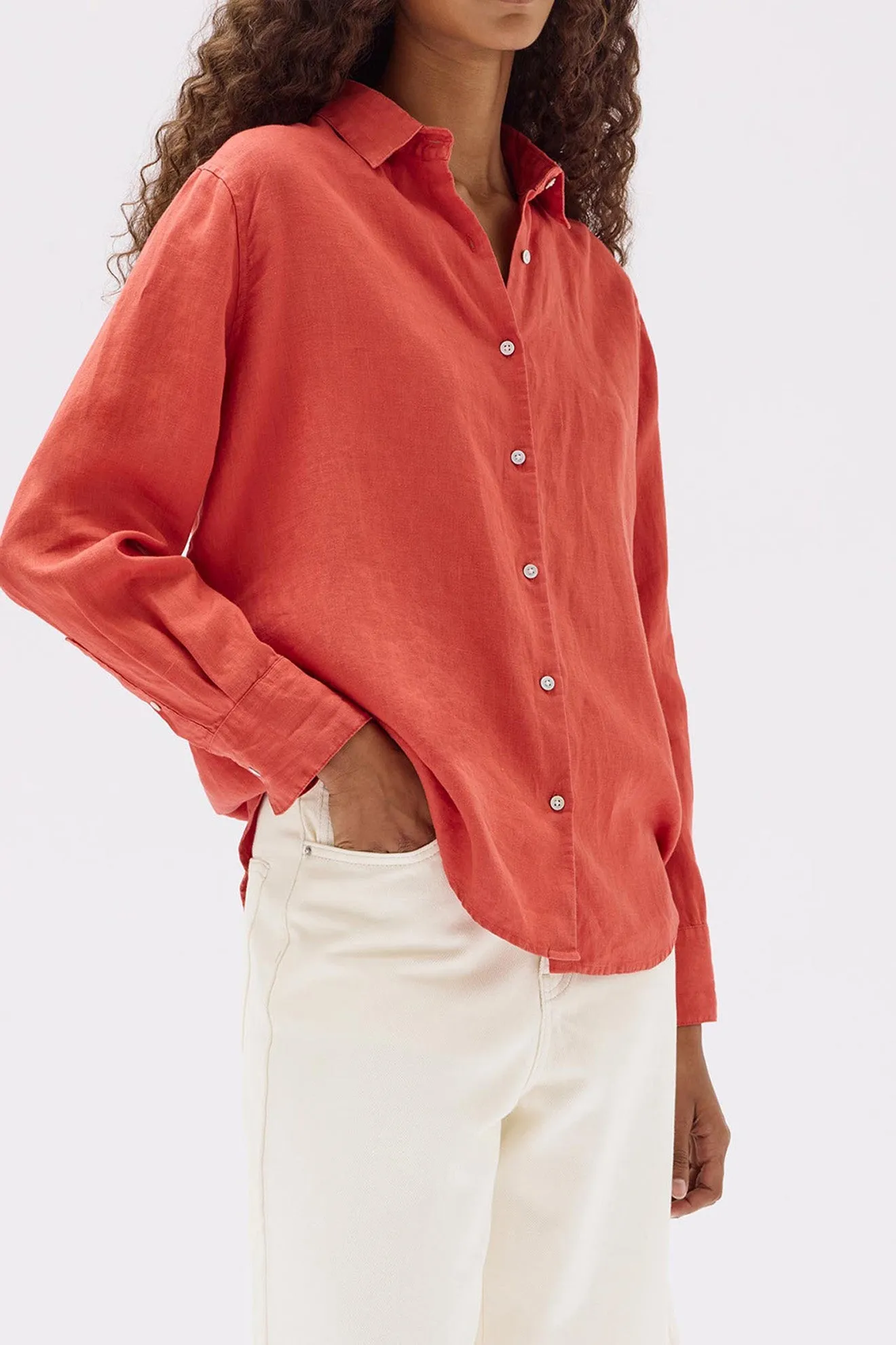 Assembly Label - Xander Linen Shirt, Papaya