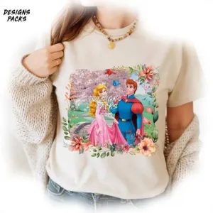Aurora Princess Lovers Birthday Vintage Floral Princess Aurora and Prince Philip PNG Design