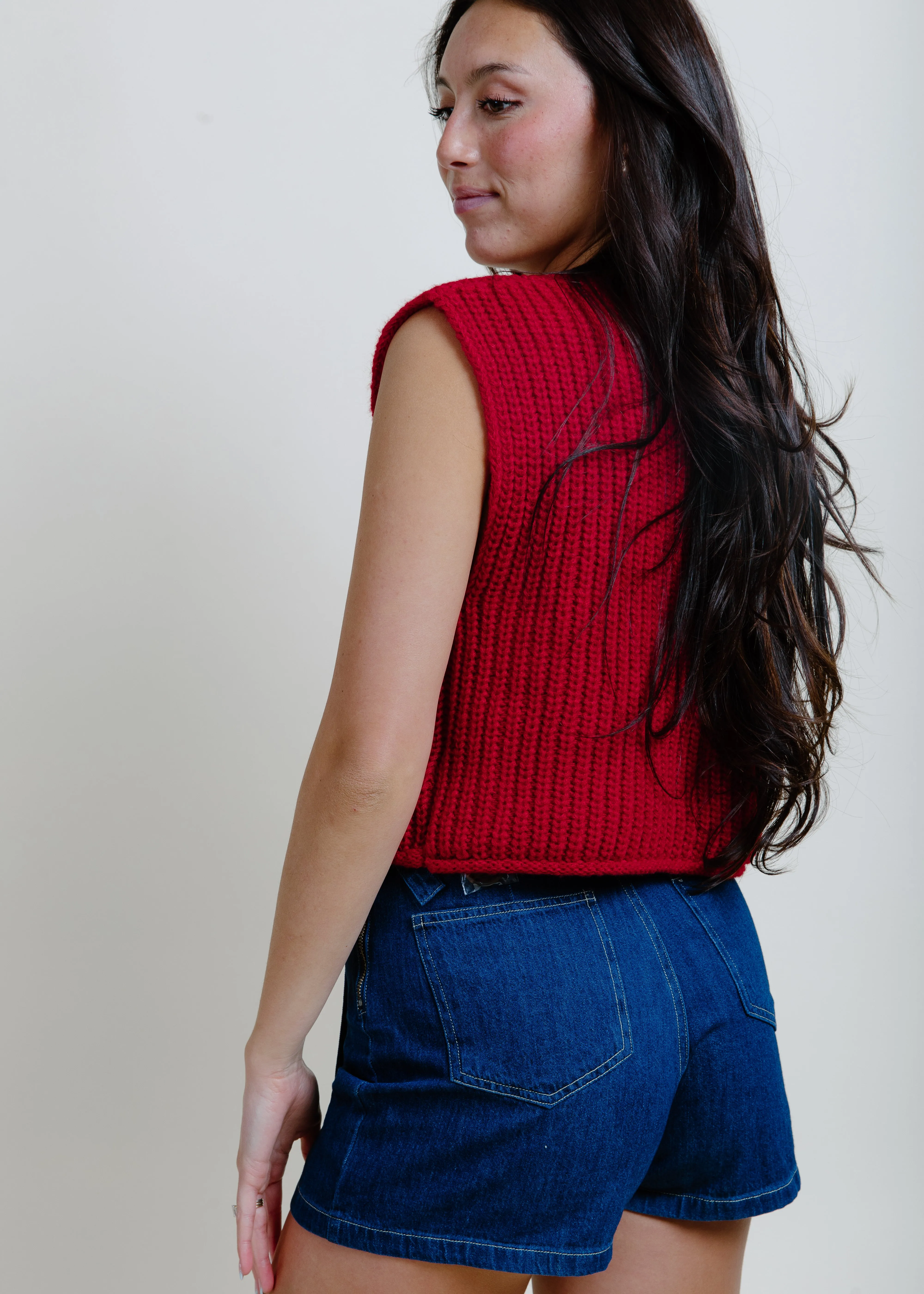 Bailey Buttoned Sweater Vest - Red