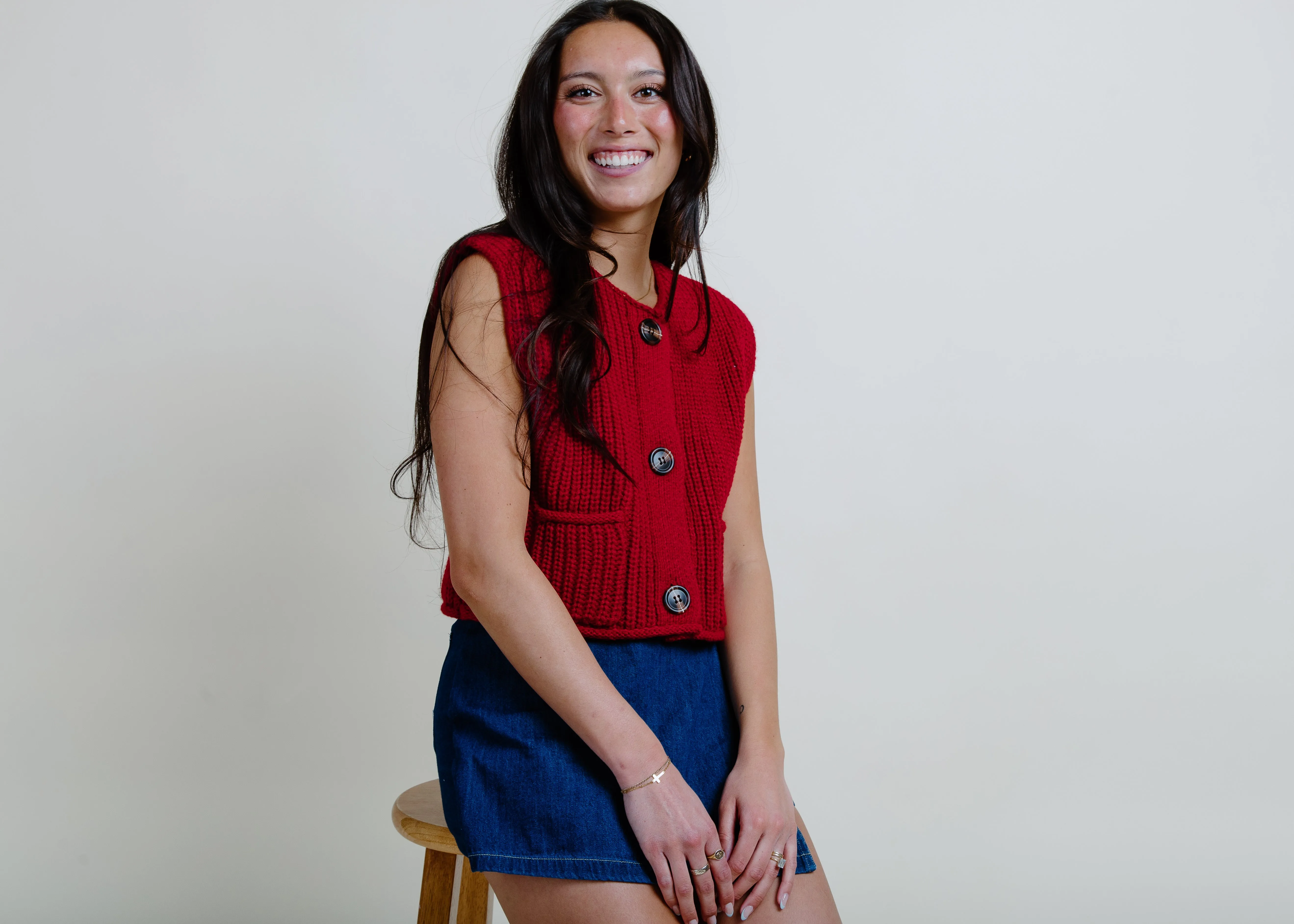 Bailey Buttoned Sweater Vest - Red
