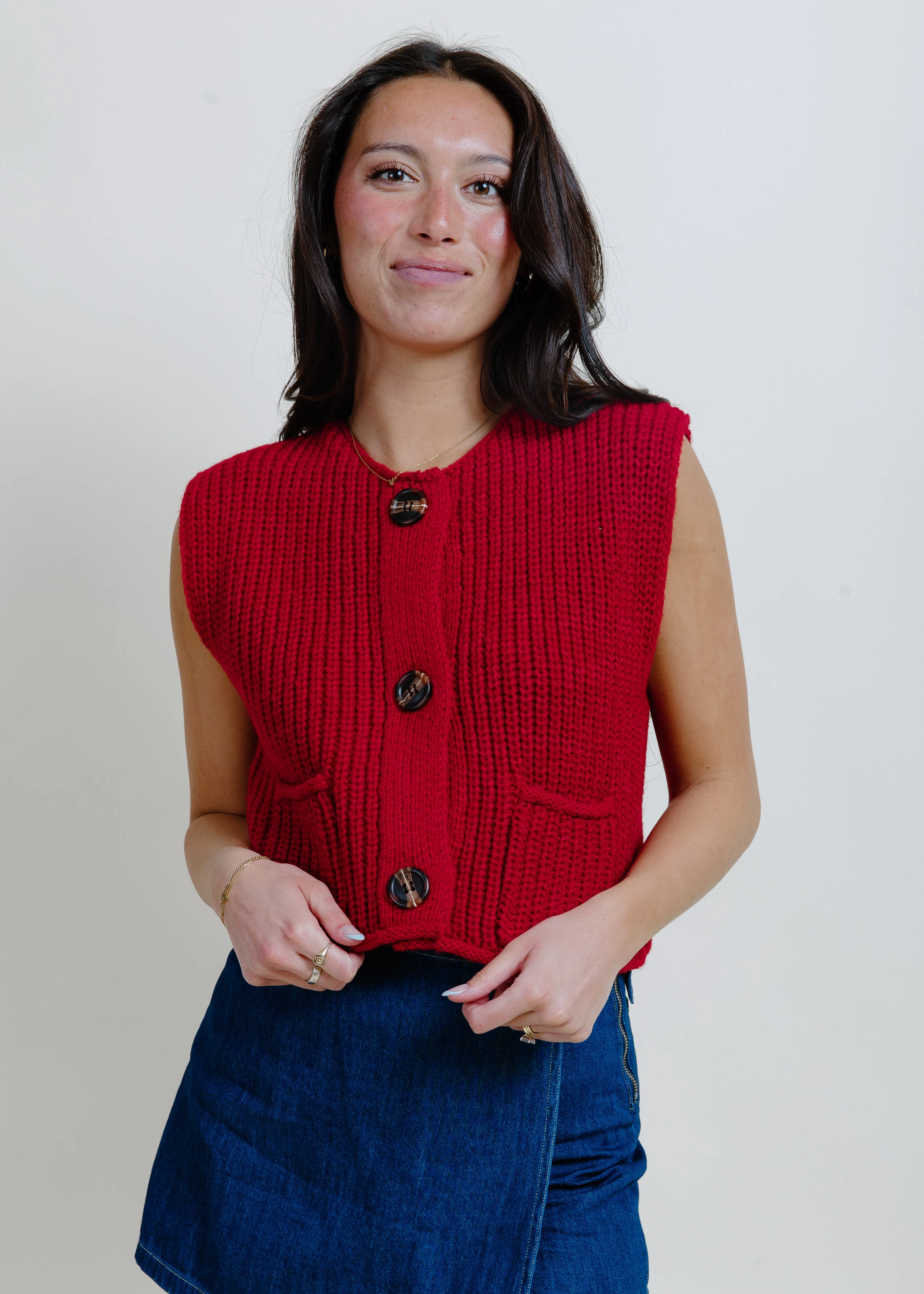Bailey Buttoned Sweater Vest - Red