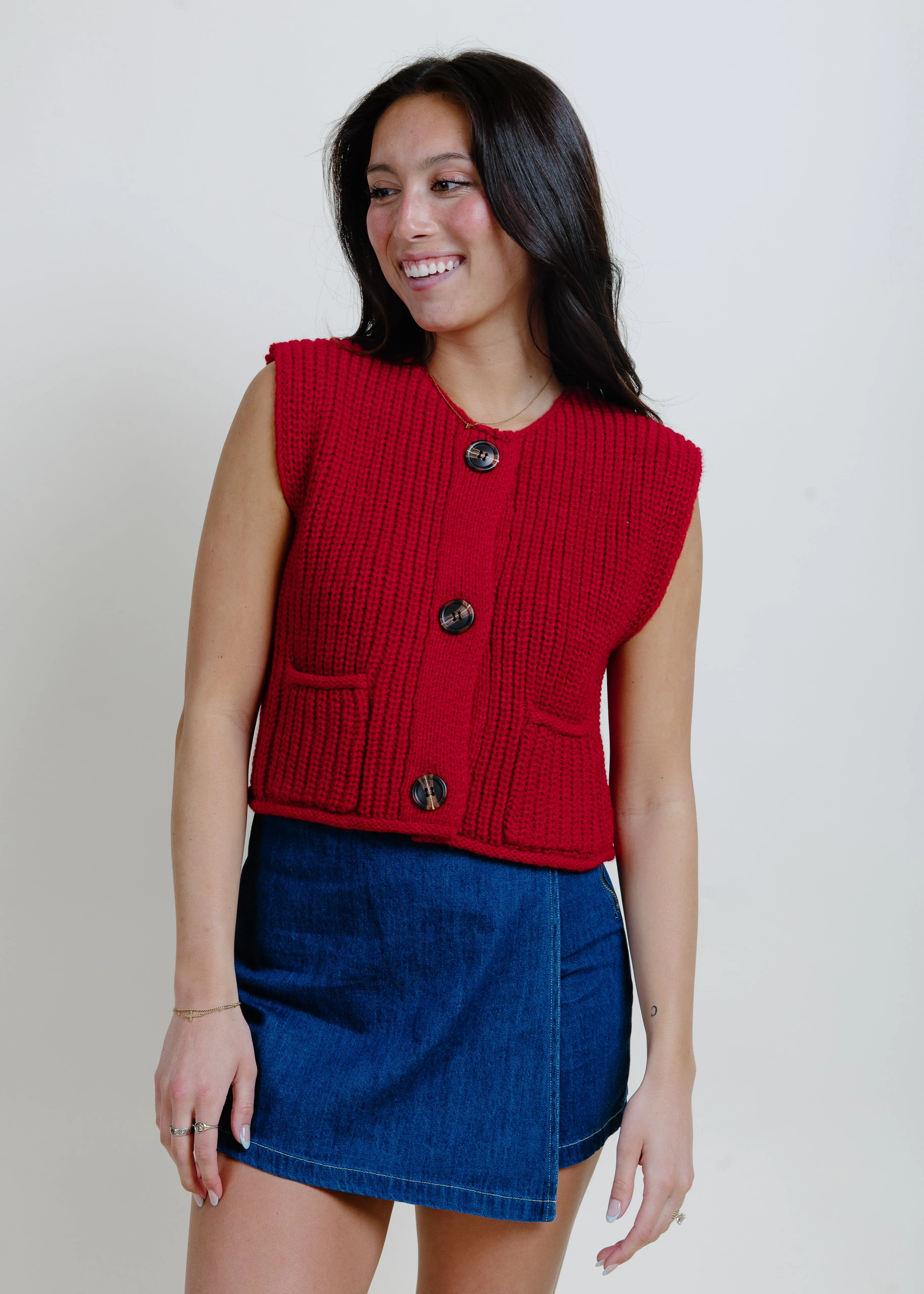Bailey Buttoned Sweater Vest - Red