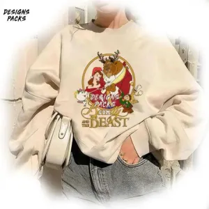 Beauty And The Beast Christmas Tale As Old As Time Cartoon Princess Belle and Beast Christmas PNG Design