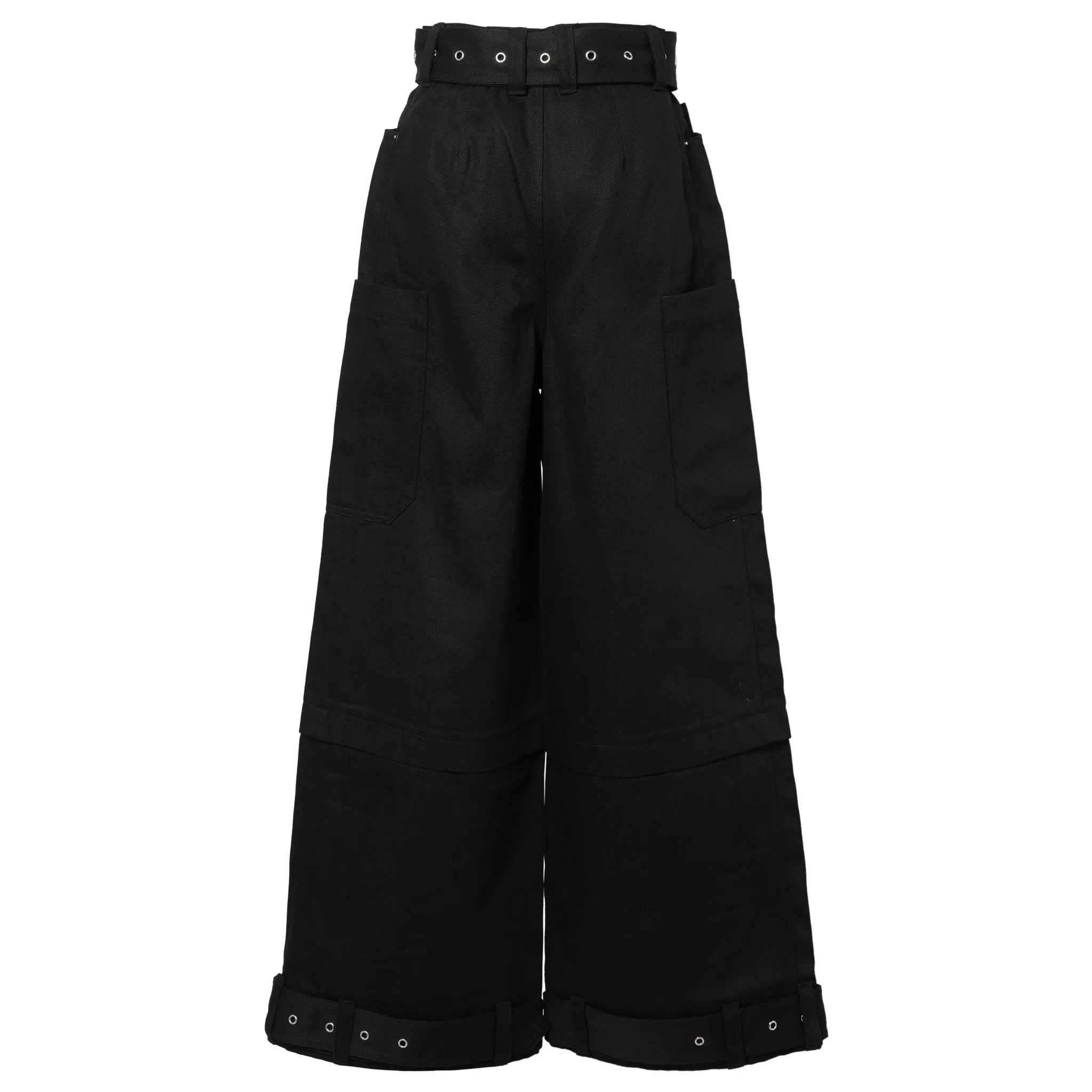 BELTED DENIM PANTS / BLACK CRISP DENIM