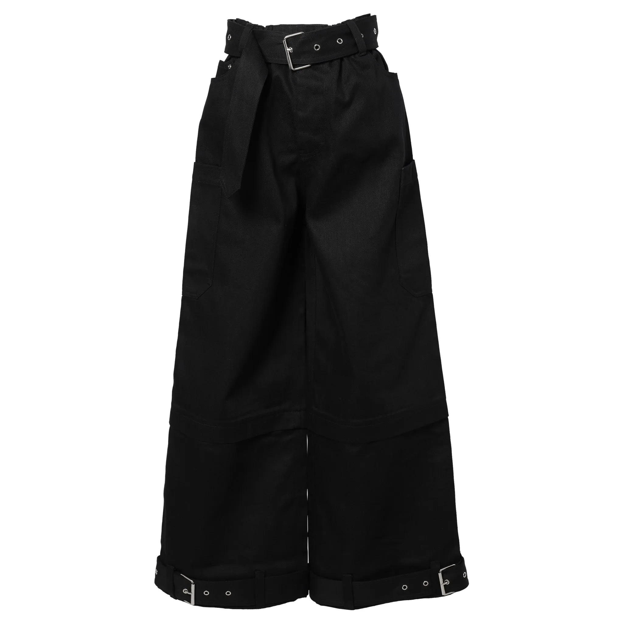 BELTED DENIM PANTS / BLACK CRISP DENIM