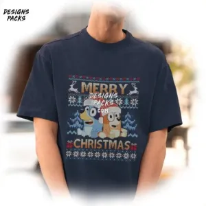 Bluey Christmas Bluey and Bingo Bluey Ugly Merry Christmas PNG Design