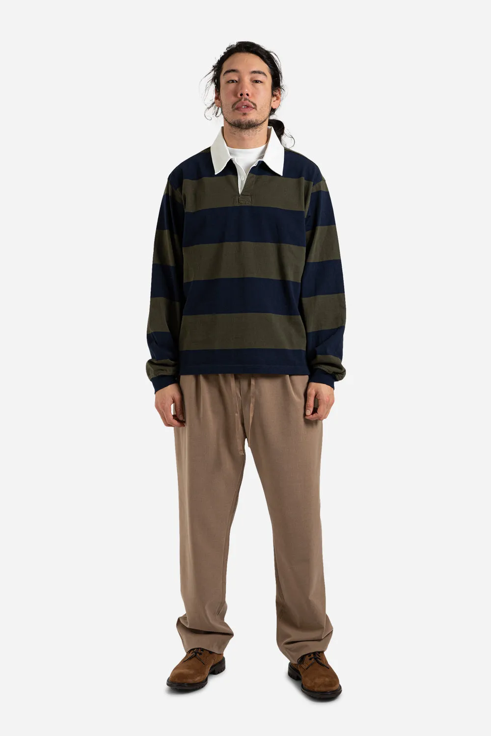 Bold Stripe Rugby Tee - Olive/Navy