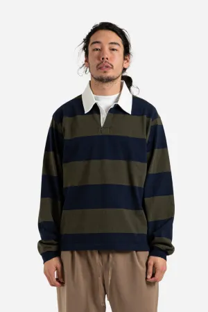 Bold Stripe Rugby Tee - Olive/Navy