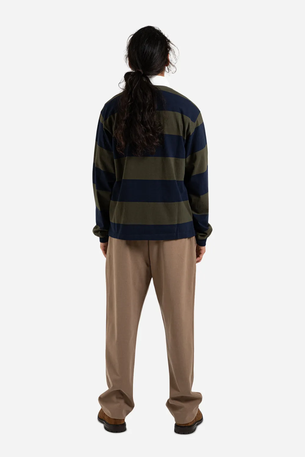 Bold Stripe Rugby Tee - Olive/Navy