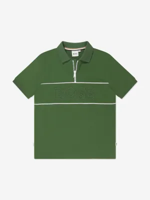 BOSS Boys Embroidered Logo Polo Shirt in Green