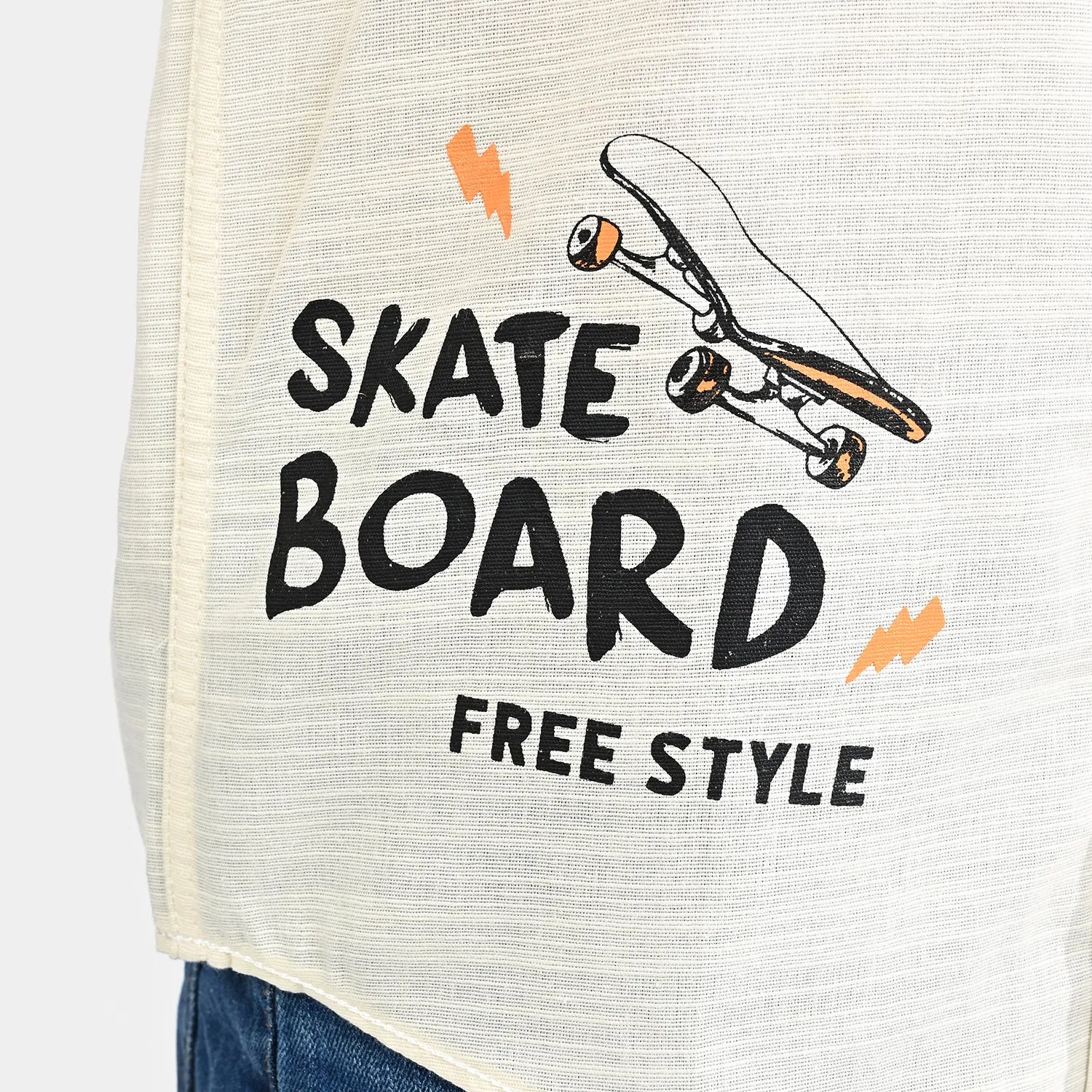 Boys Cotton Slub Casual Shirt H/S (Skate Board)-OFF-White