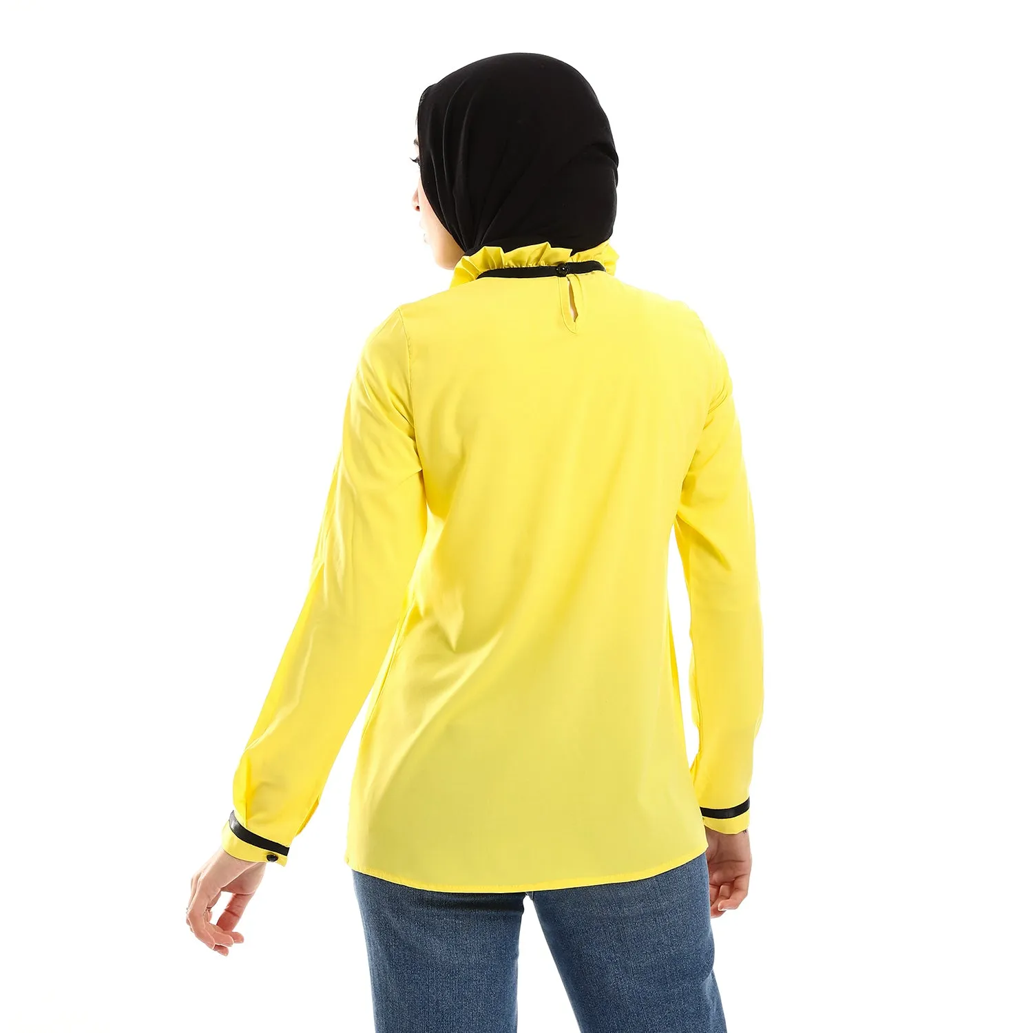 Buttoned Cuffs Stitched Chest Yellow & Black Blouse
