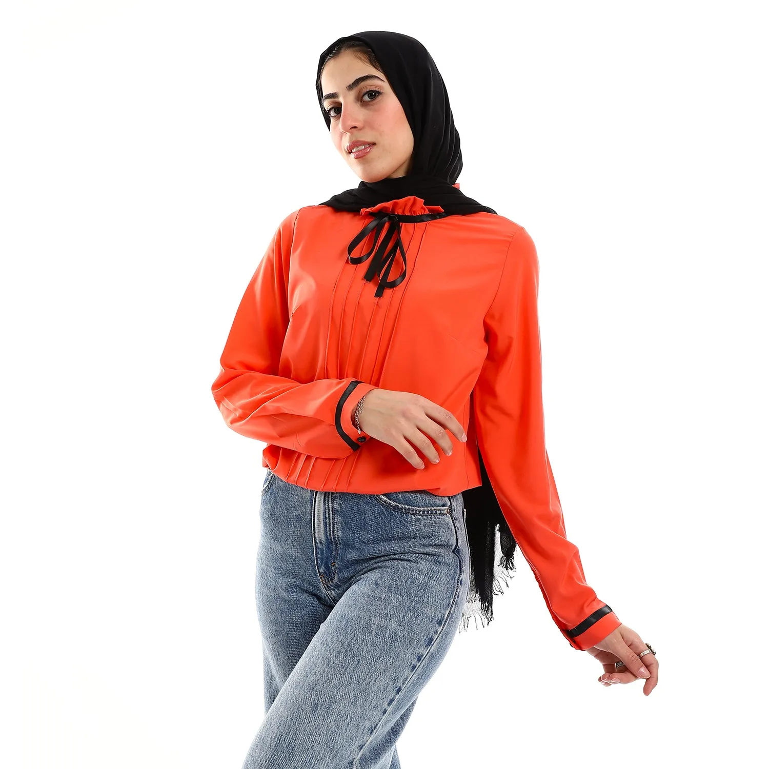 Buttoned Cuffs Stitched Chest Yellow & Black Blouse