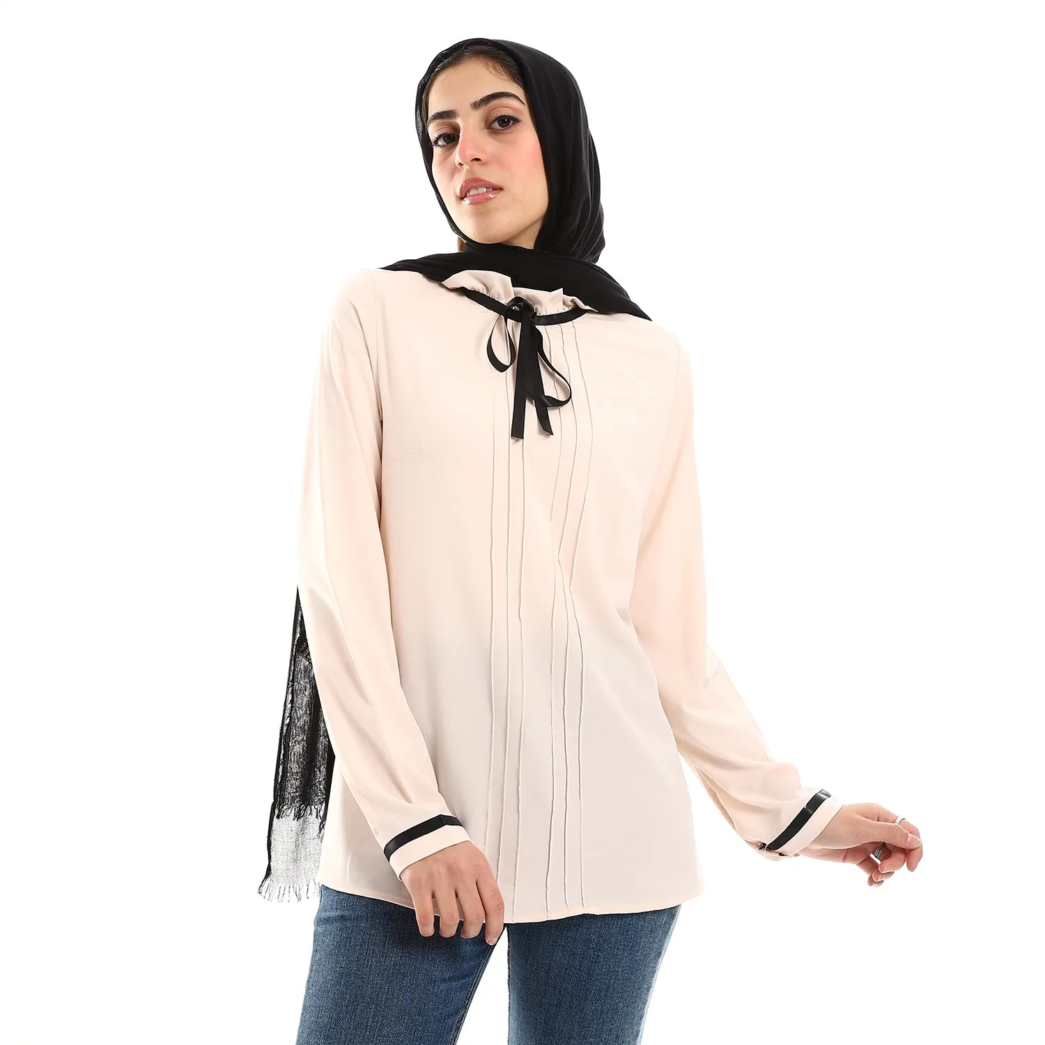 Buttoned Cuffs Stitched Chest Yellow & Black Blouse