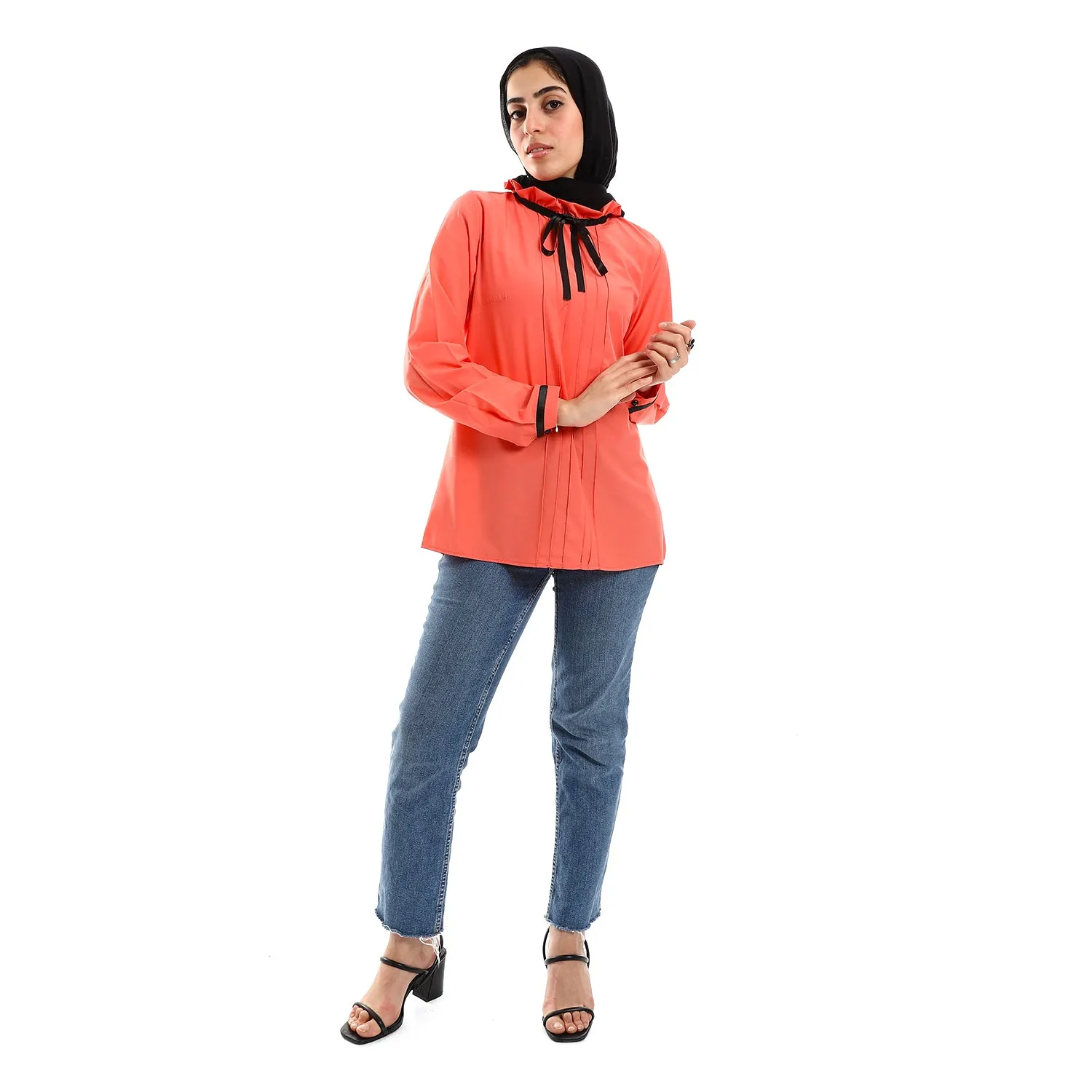 Buttoned Cuffs Stitched Chest Yellow & Black Blouse