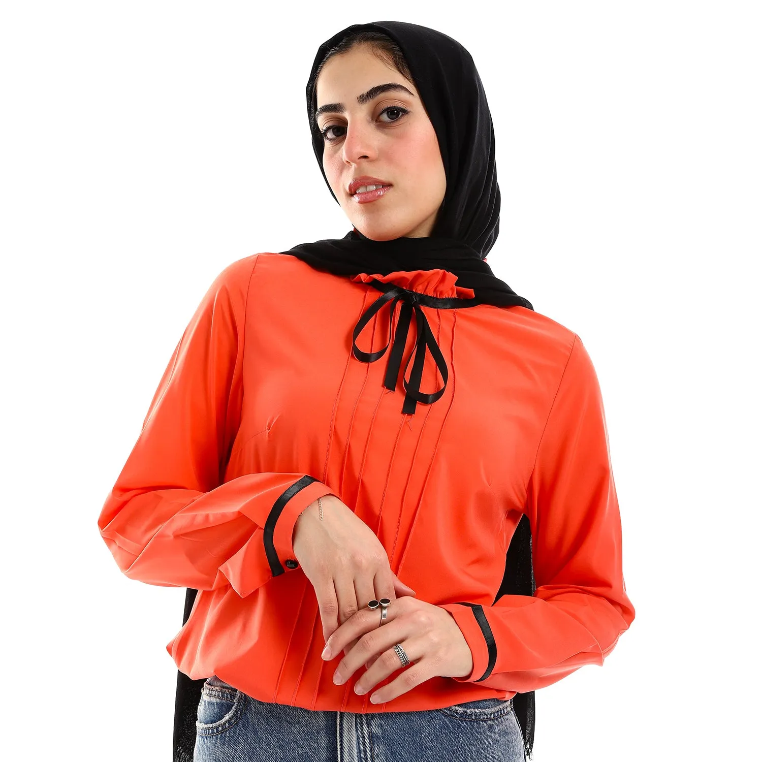 Buttoned Cuffs Stitched Chest Yellow & Black Blouse