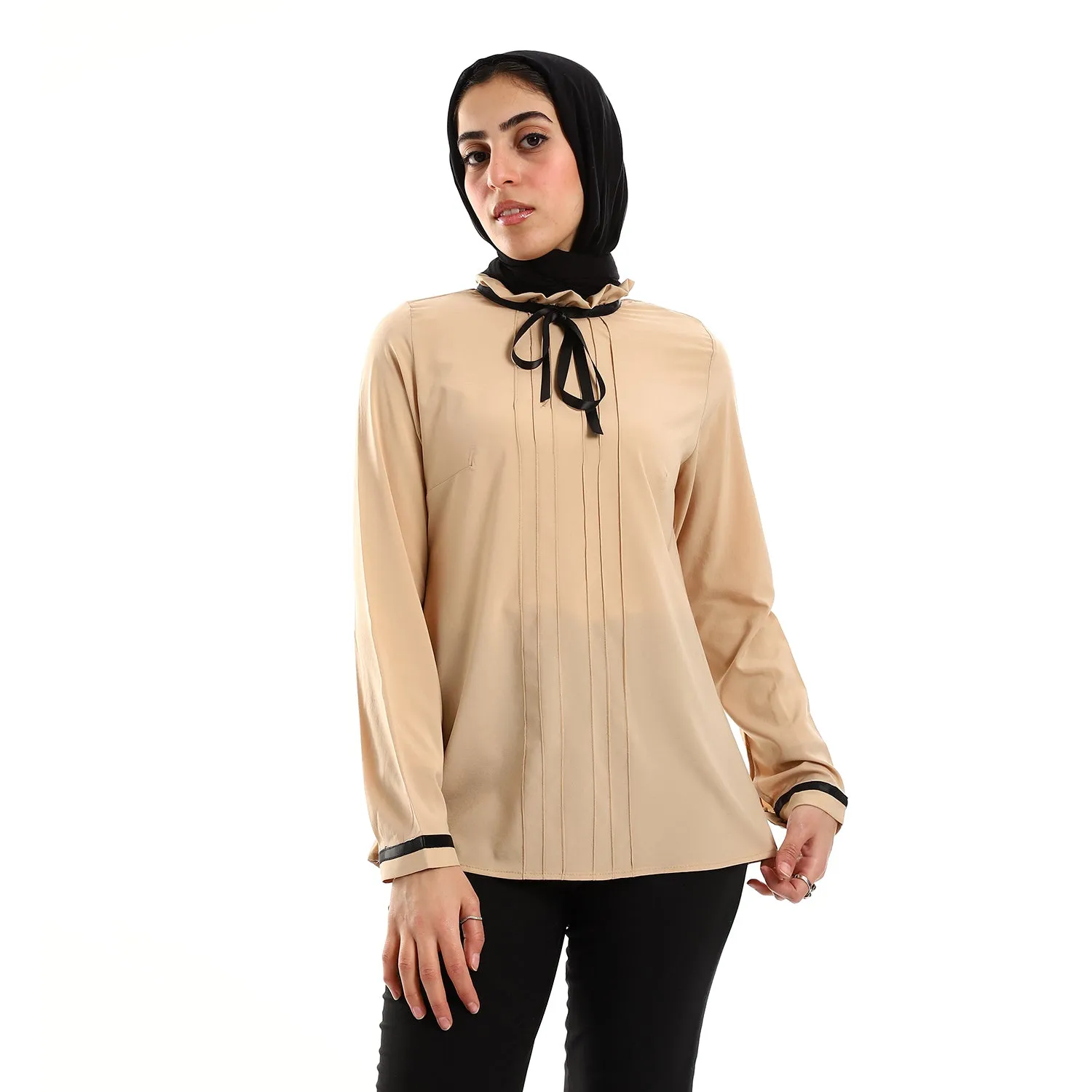 Buttoned Cuffs Stitched Chest Yellow & Black Blouse