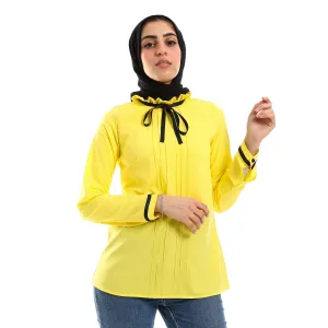 Buttoned Cuffs Stitched Chest Yellow & Black Blouse