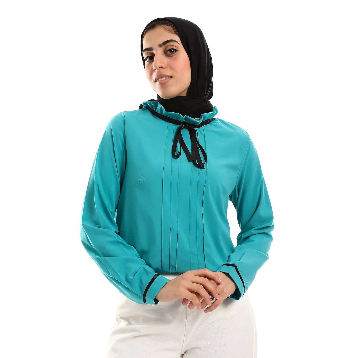 Buttoned Cuffs Stitched Chest Yellow & Black Blouse