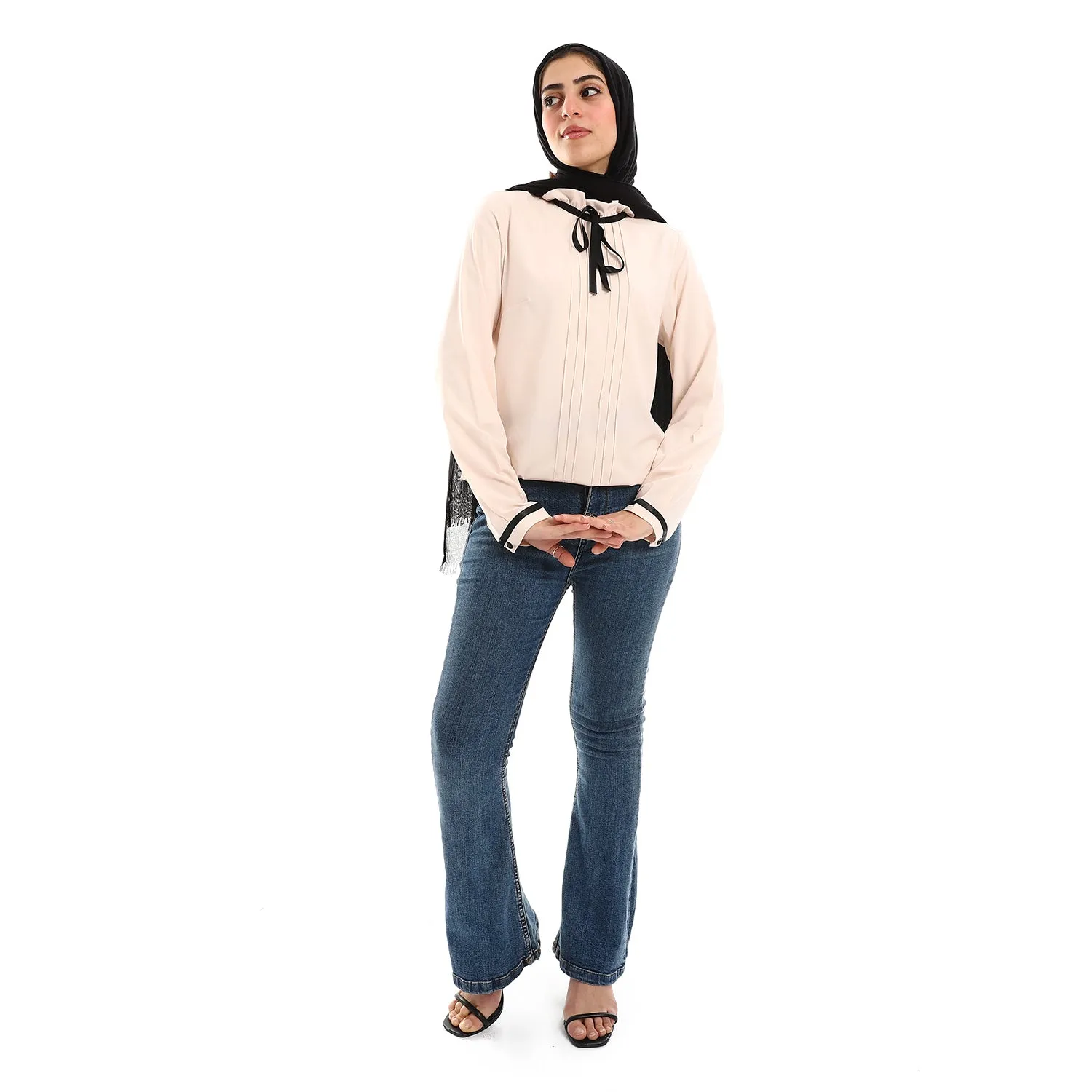 Buttoned Cuffs Stitched Chest Yellow & Black Blouse