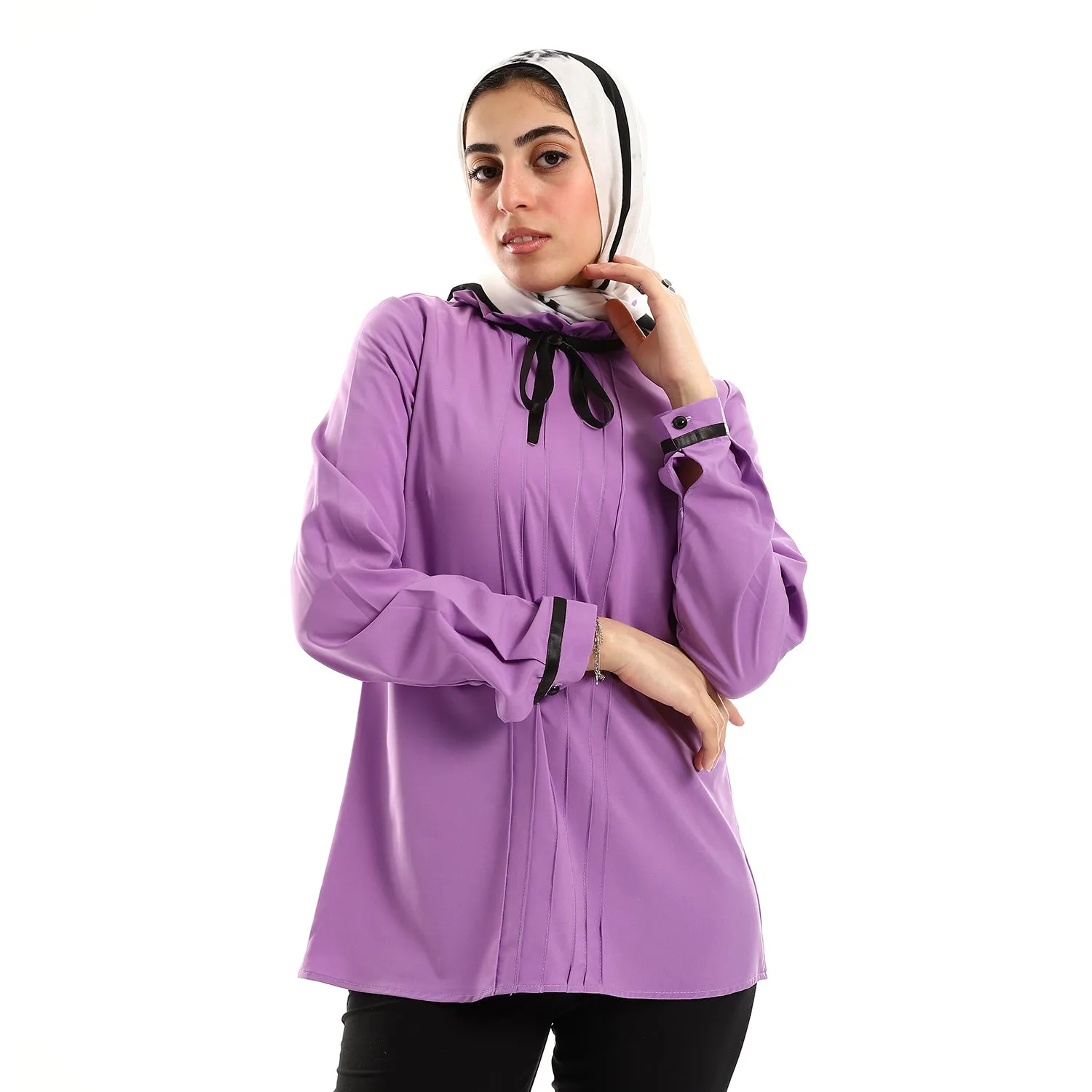 Buttoned Cuffs Stitched Chest Yellow & Black Blouse
