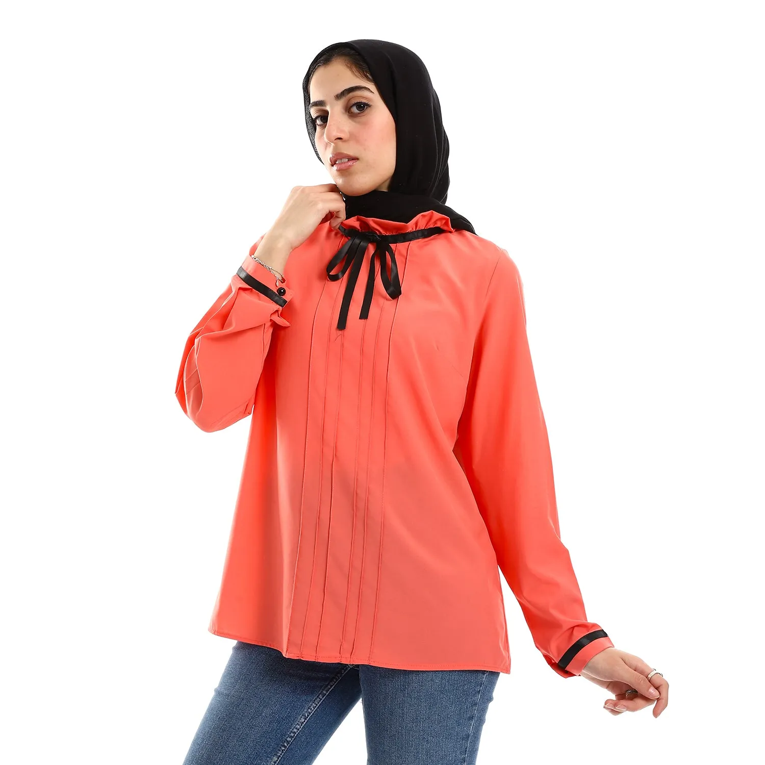Buttoned Cuffs Stitched Chest Yellow & Black Blouse