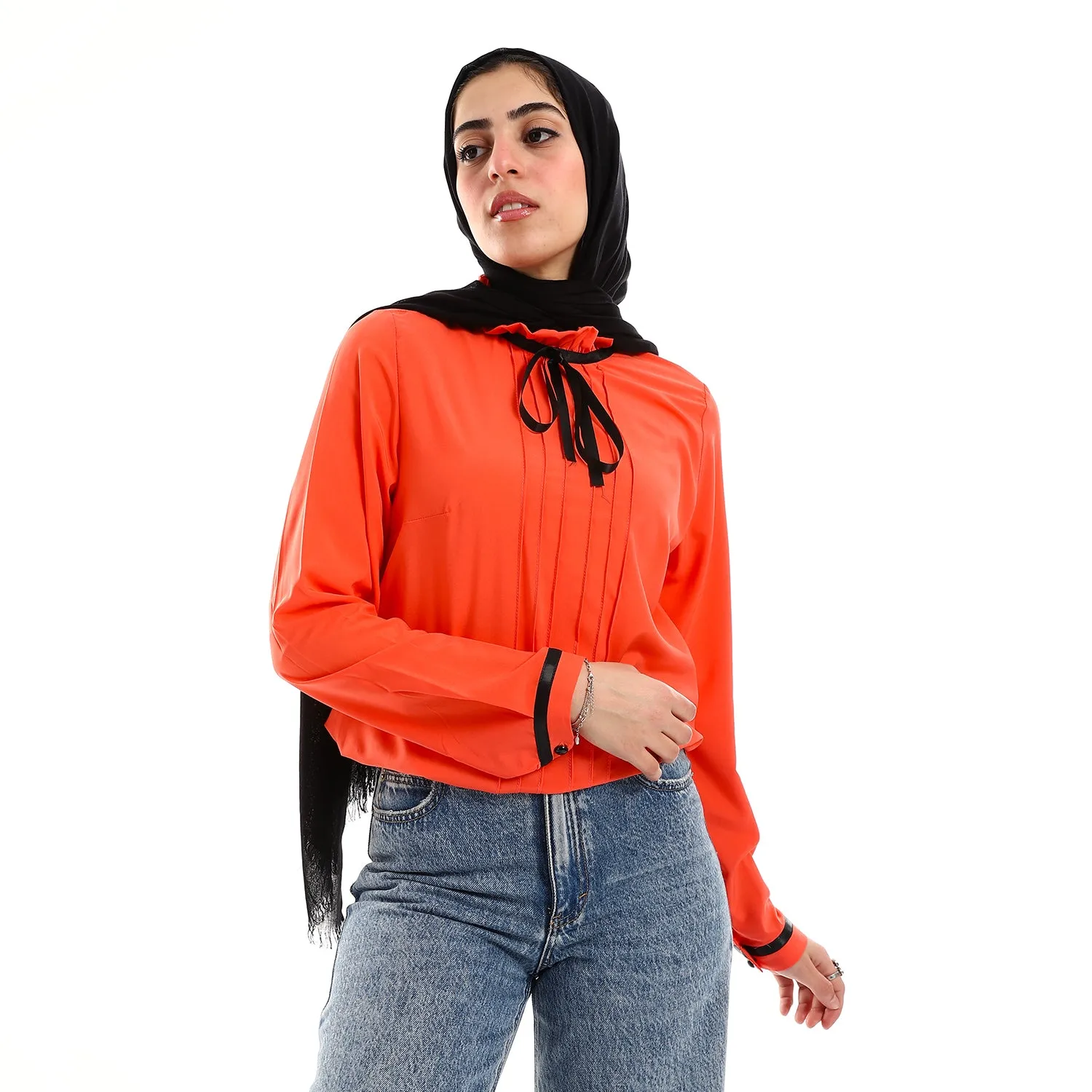 Buttoned Cuffs Stitched Chest Yellow & Black Blouse
