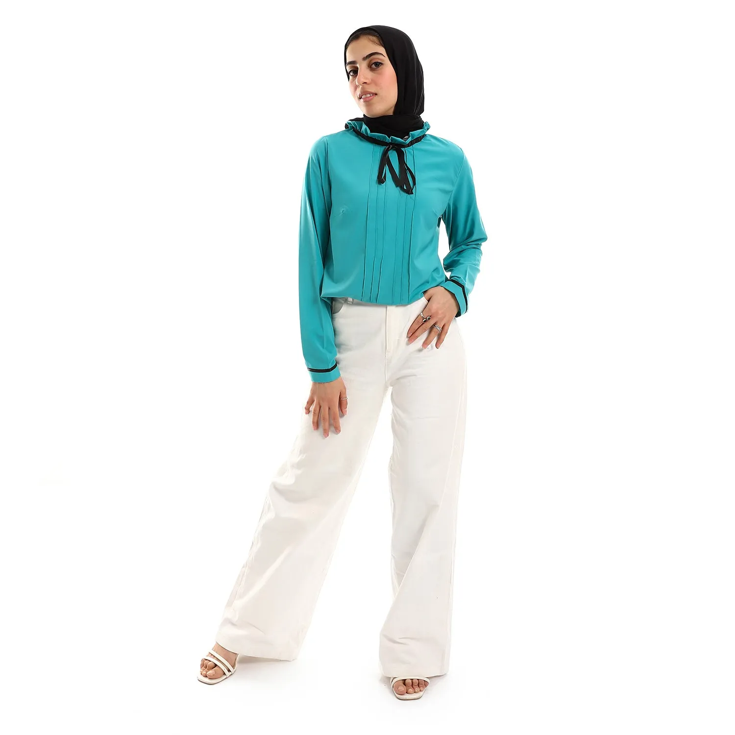 Buttoned Cuffs Stitched Chest Yellow & Black Blouse