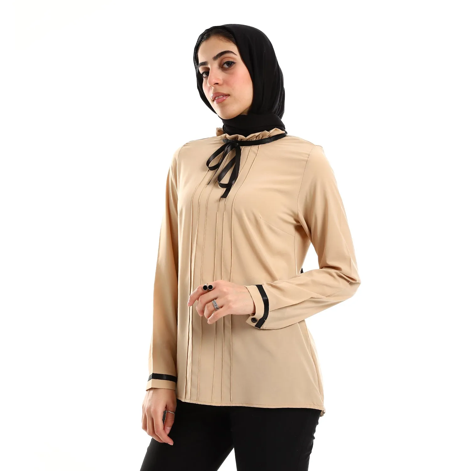 Buttoned Cuffs Stitched Chest Yellow & Black Blouse