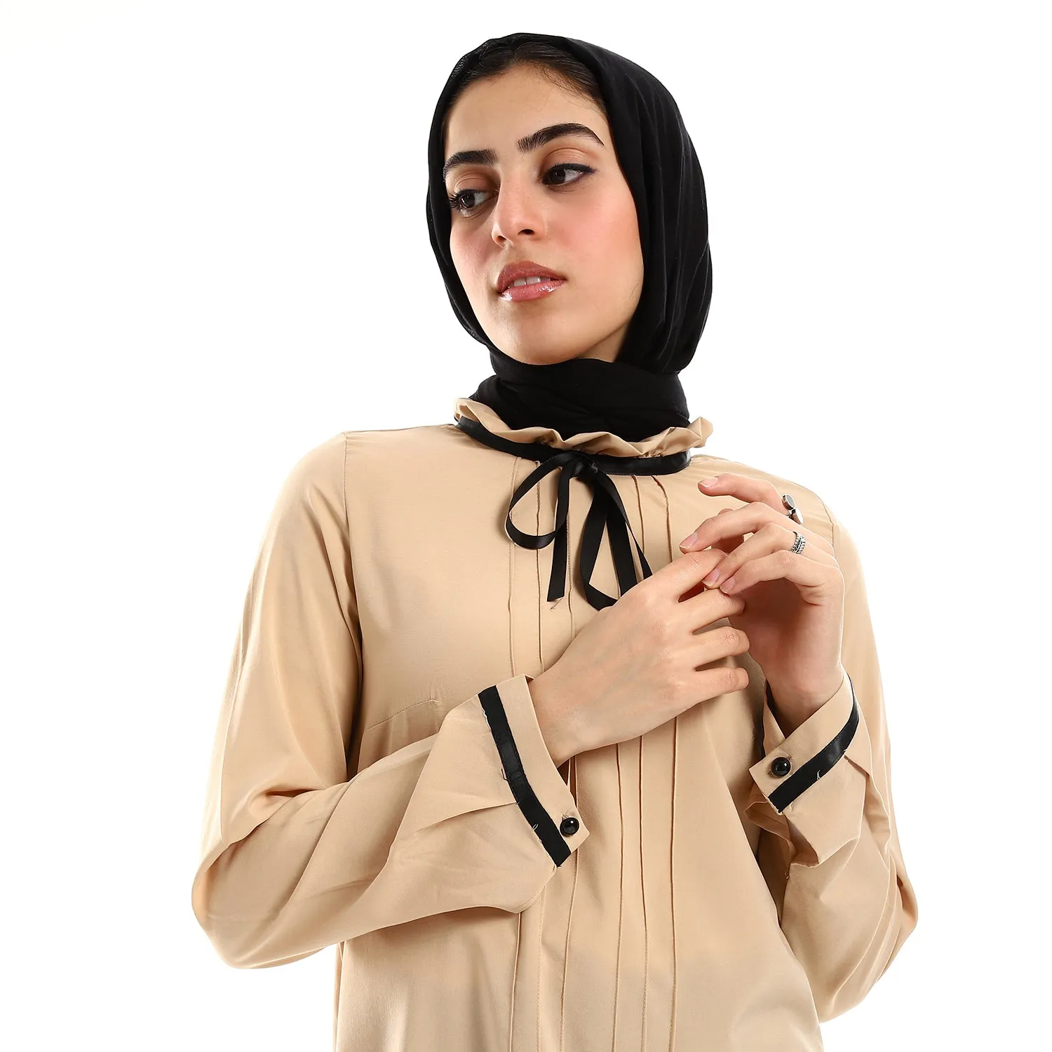 Buttoned Cuffs Stitched Chest Yellow & Black Blouse