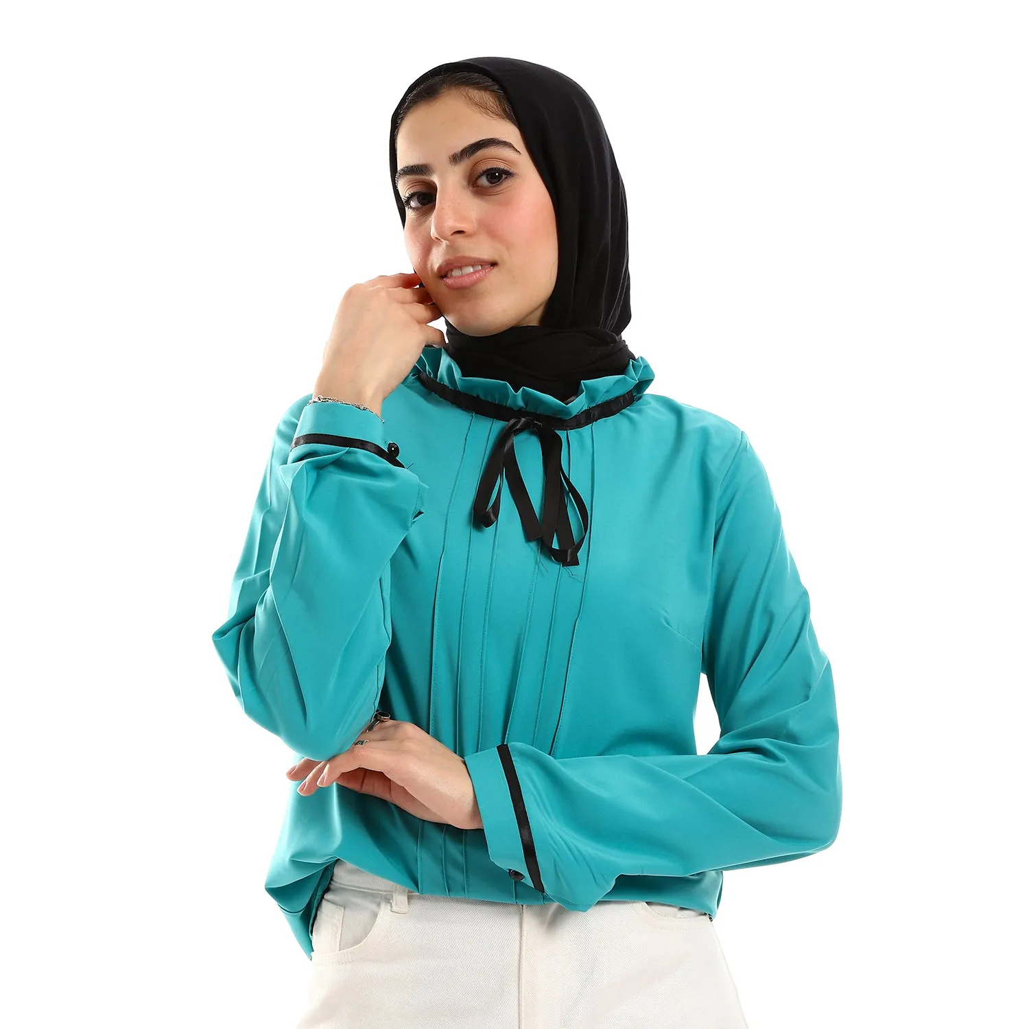 Buttoned Cuffs Stitched Chest Yellow & Black Blouse