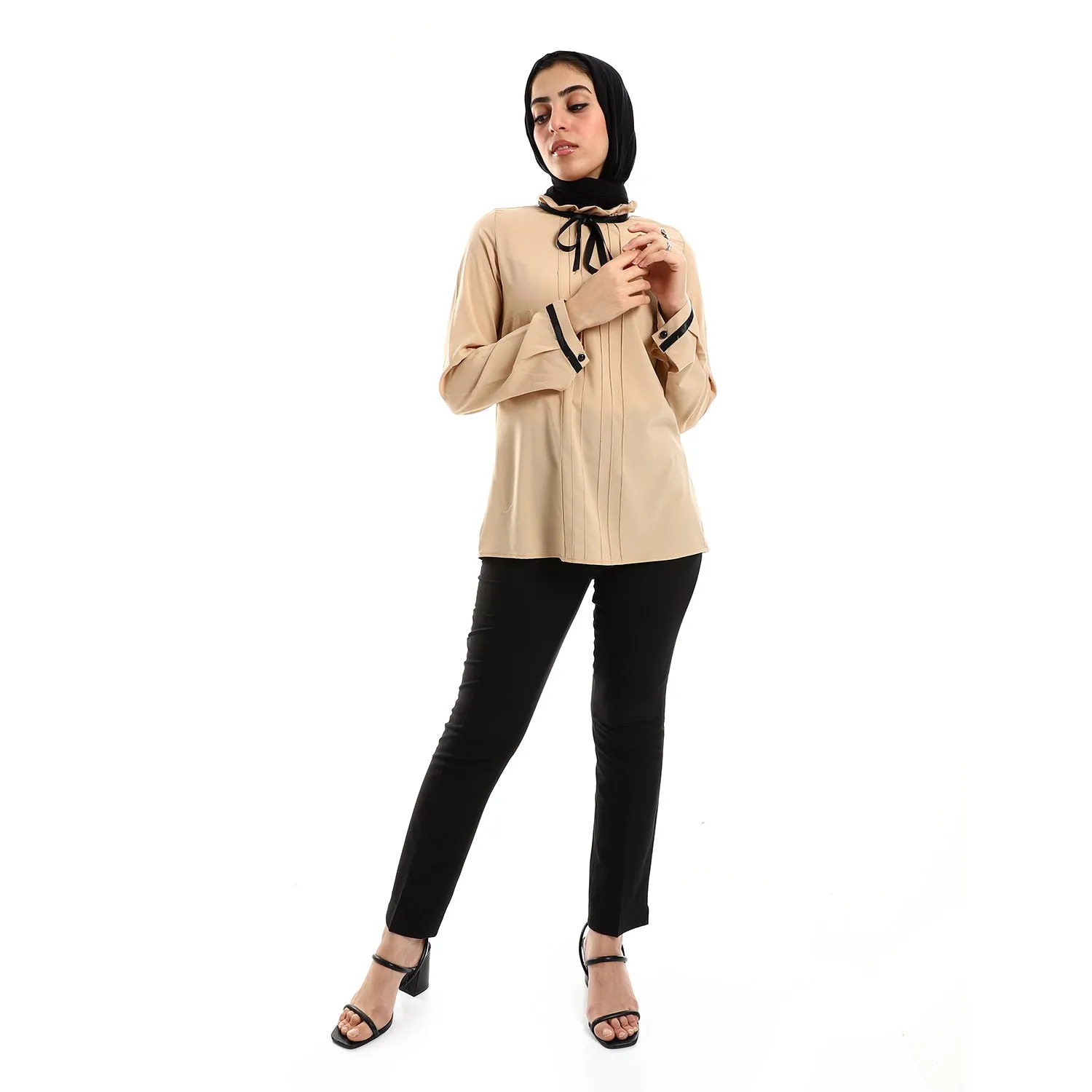Buttoned Cuffs Stitched Chest Yellow & Black Blouse