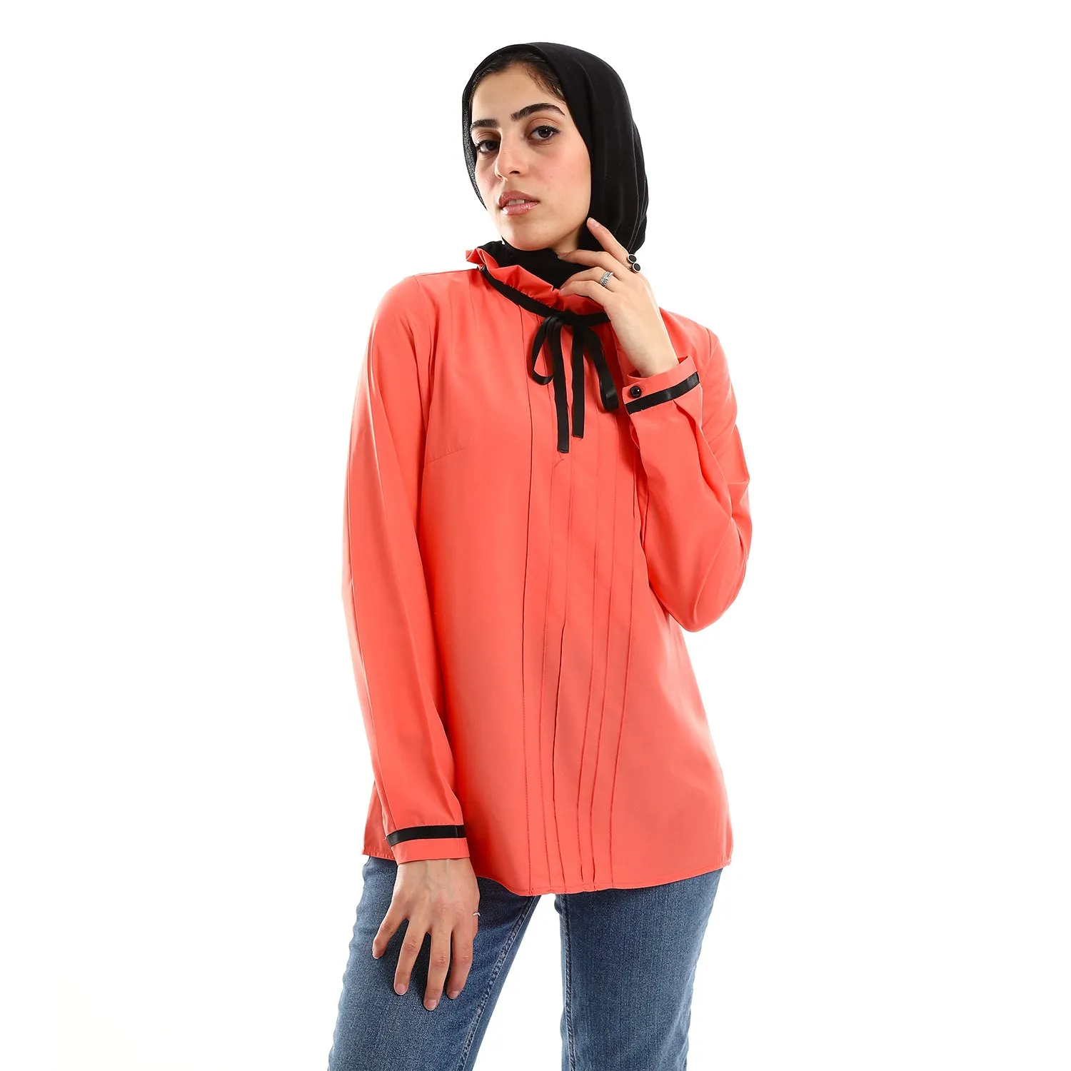 Buttoned Cuffs Stitched Chest Yellow & Black Blouse