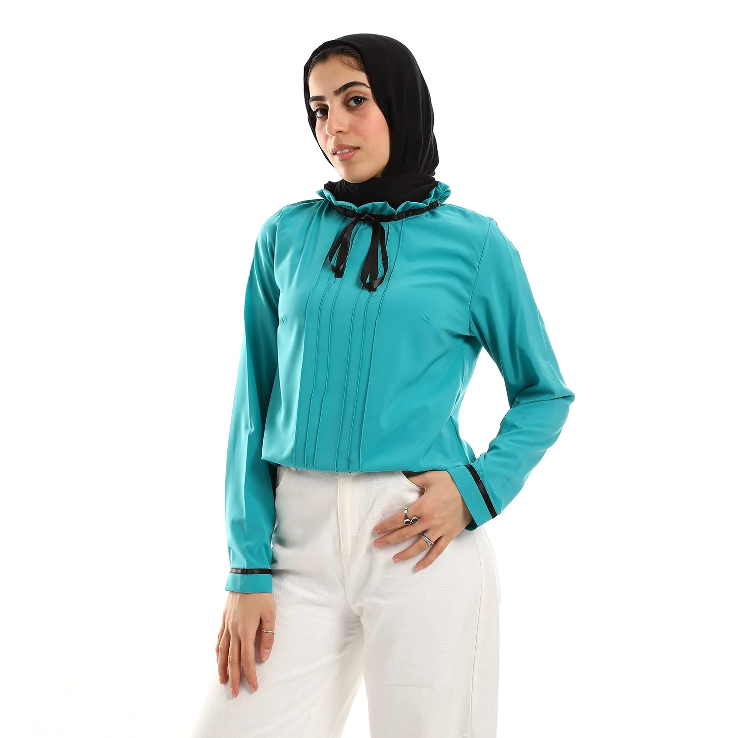 Buttoned Cuffs Stitched Chest Yellow & Black Blouse
