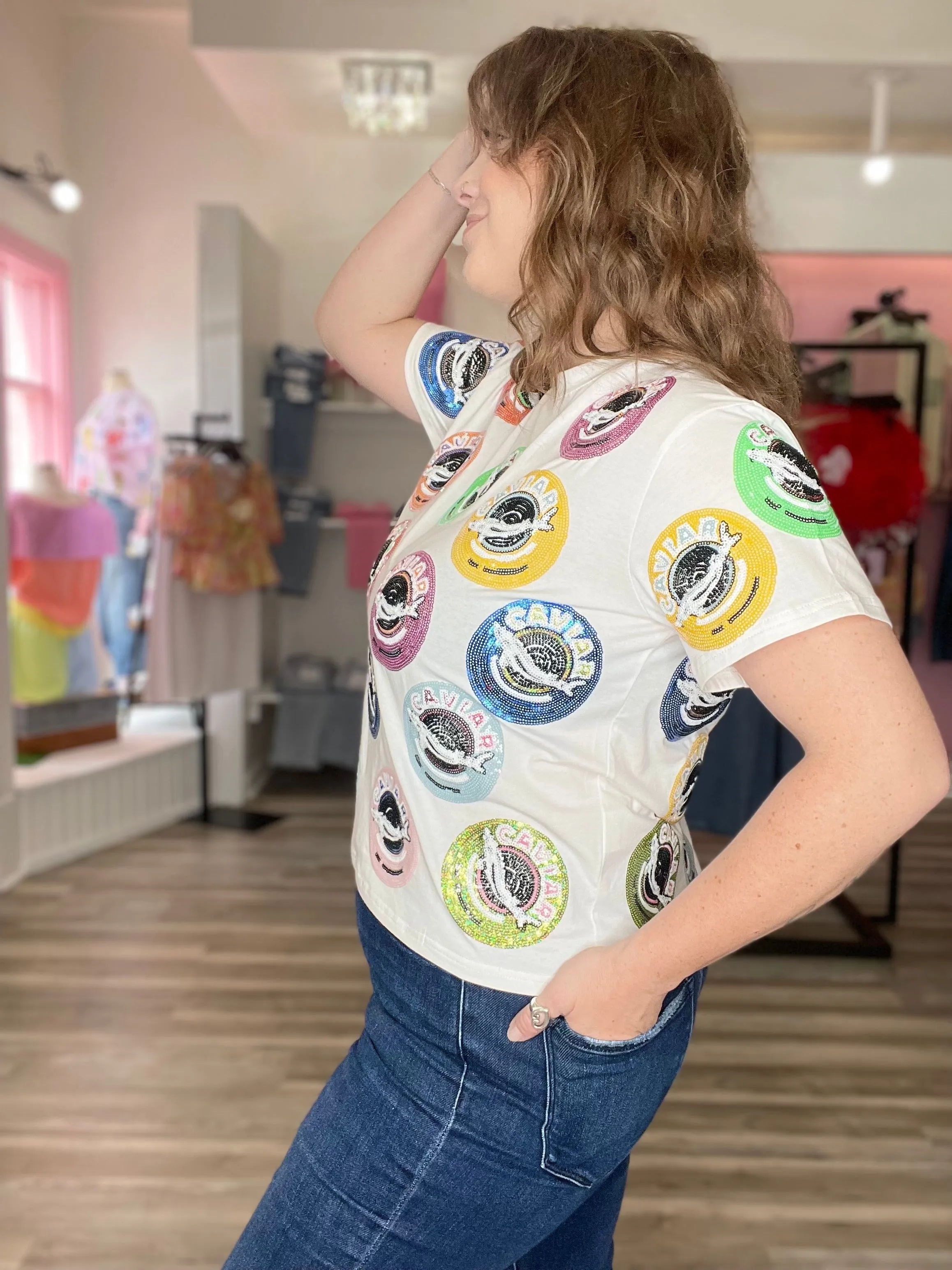 Caviar Tins Tee White Queen of Sparkles