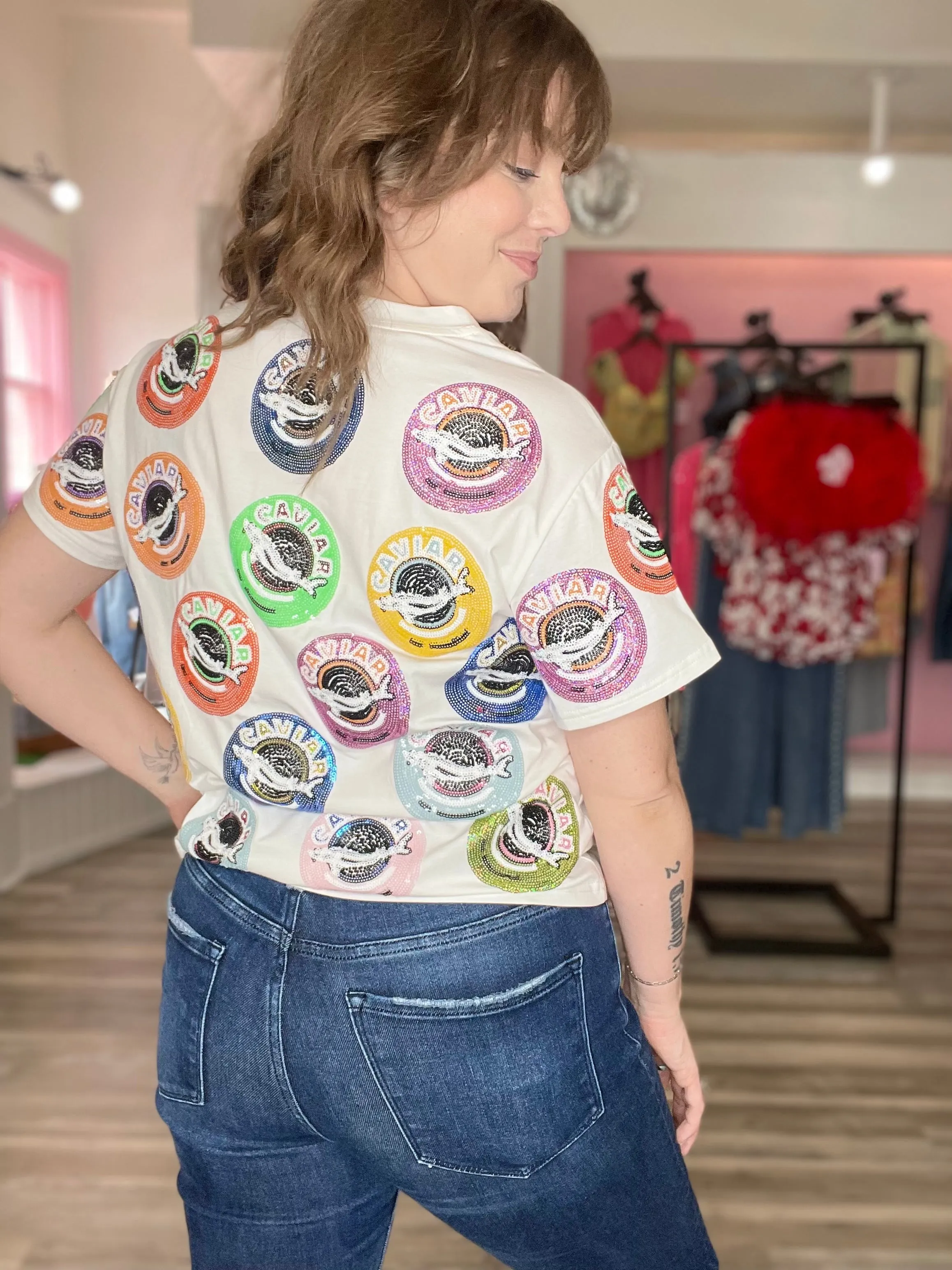 Caviar Tins Tee White Queen of Sparkles