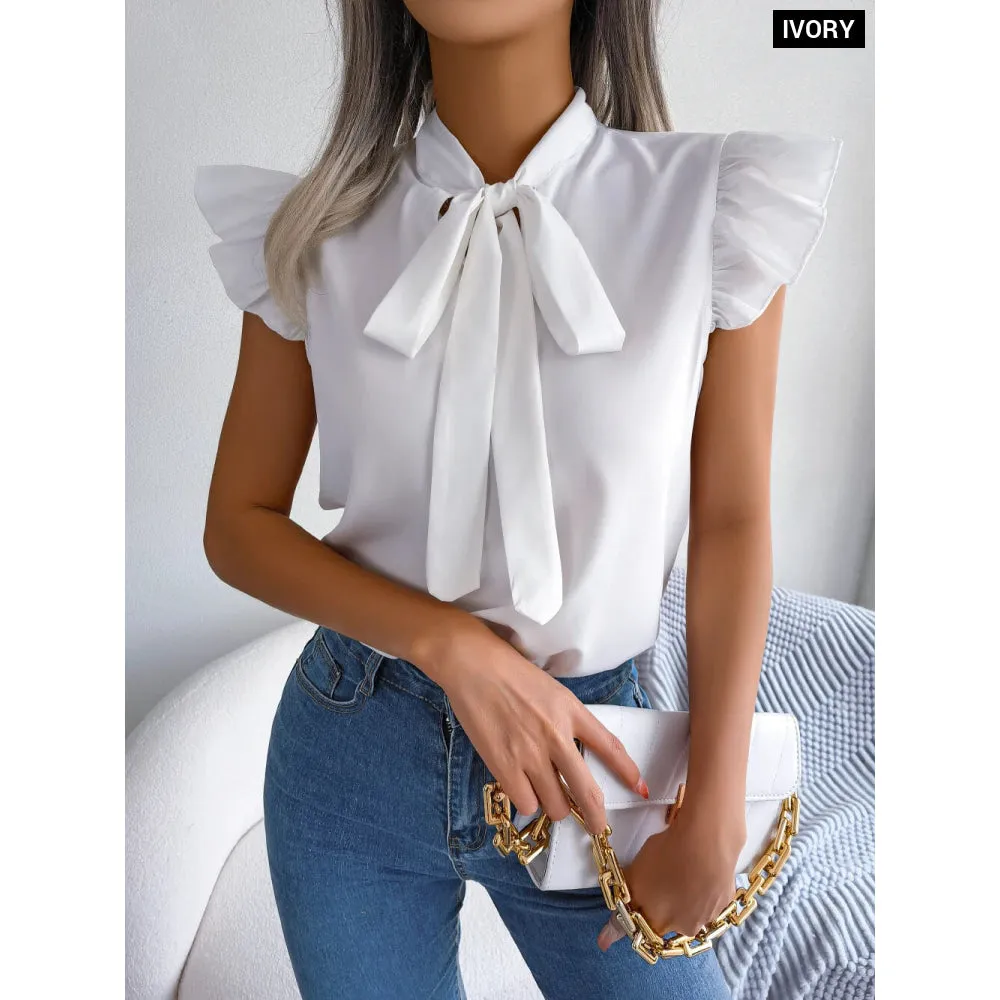 Chic Summer Chiffon Blouse with Bow Detail