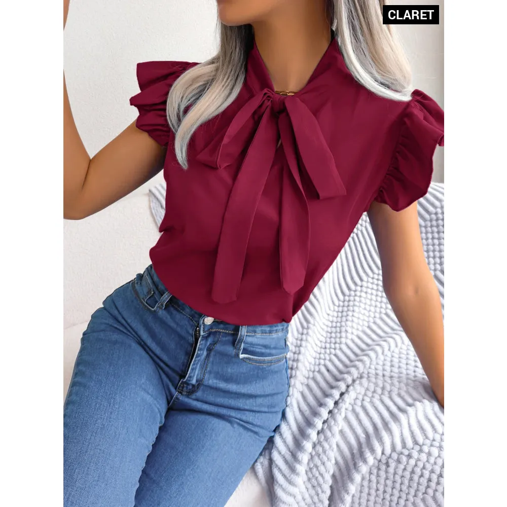 Chic Summer Chiffon Blouse with Bow Detail