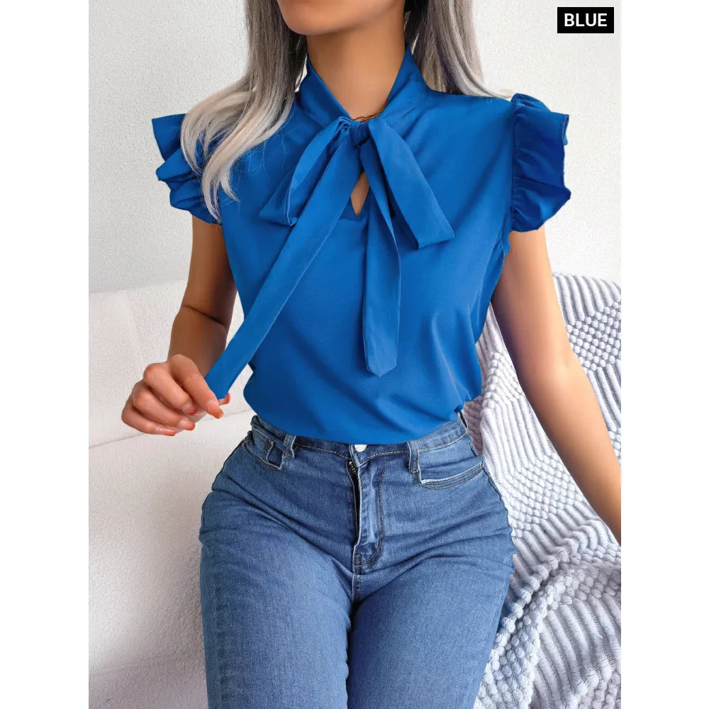 Chic Summer Chiffon Blouse with Bow Detail