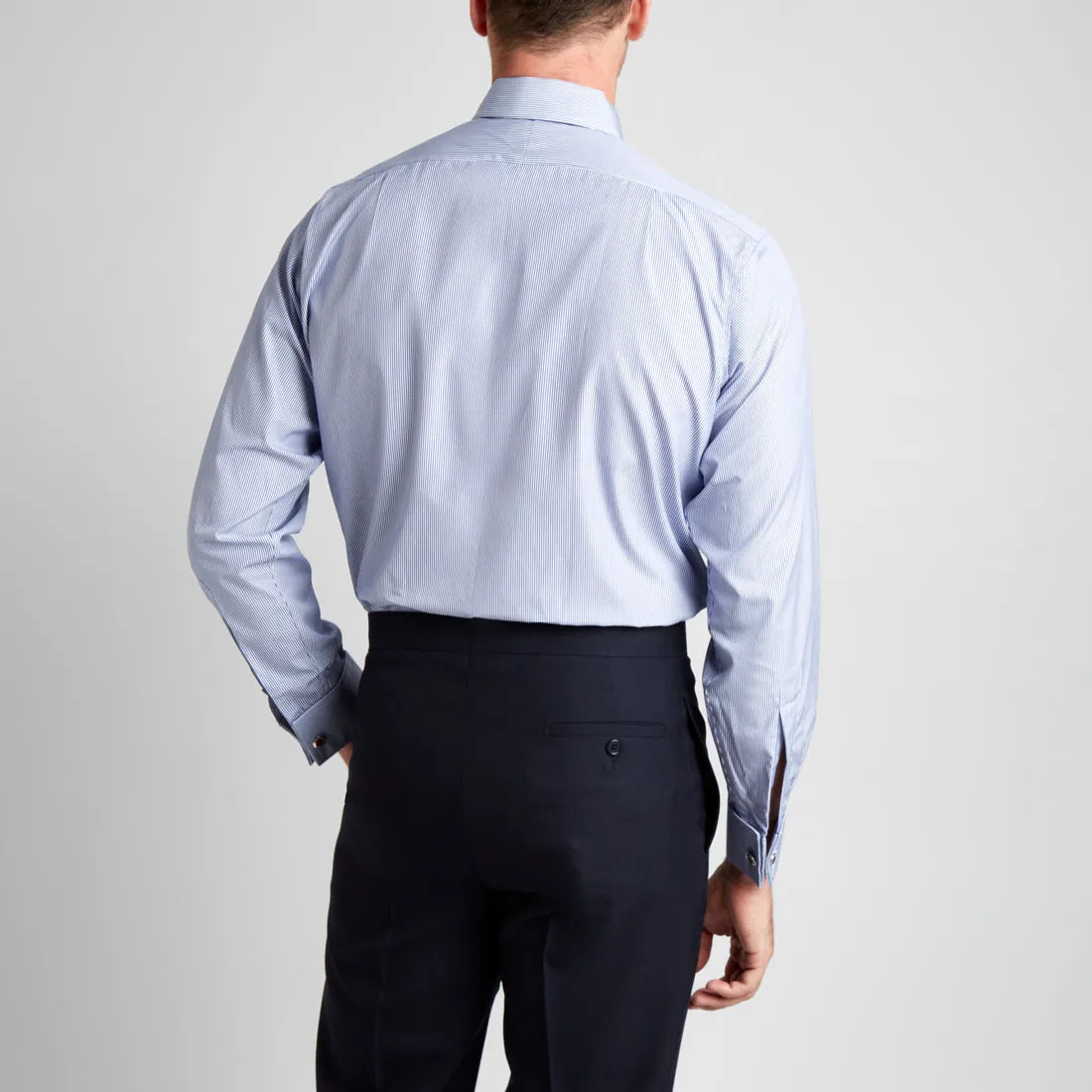 Classic Fit Neat Stripe Poplin Double Cuff Shirt in Navy